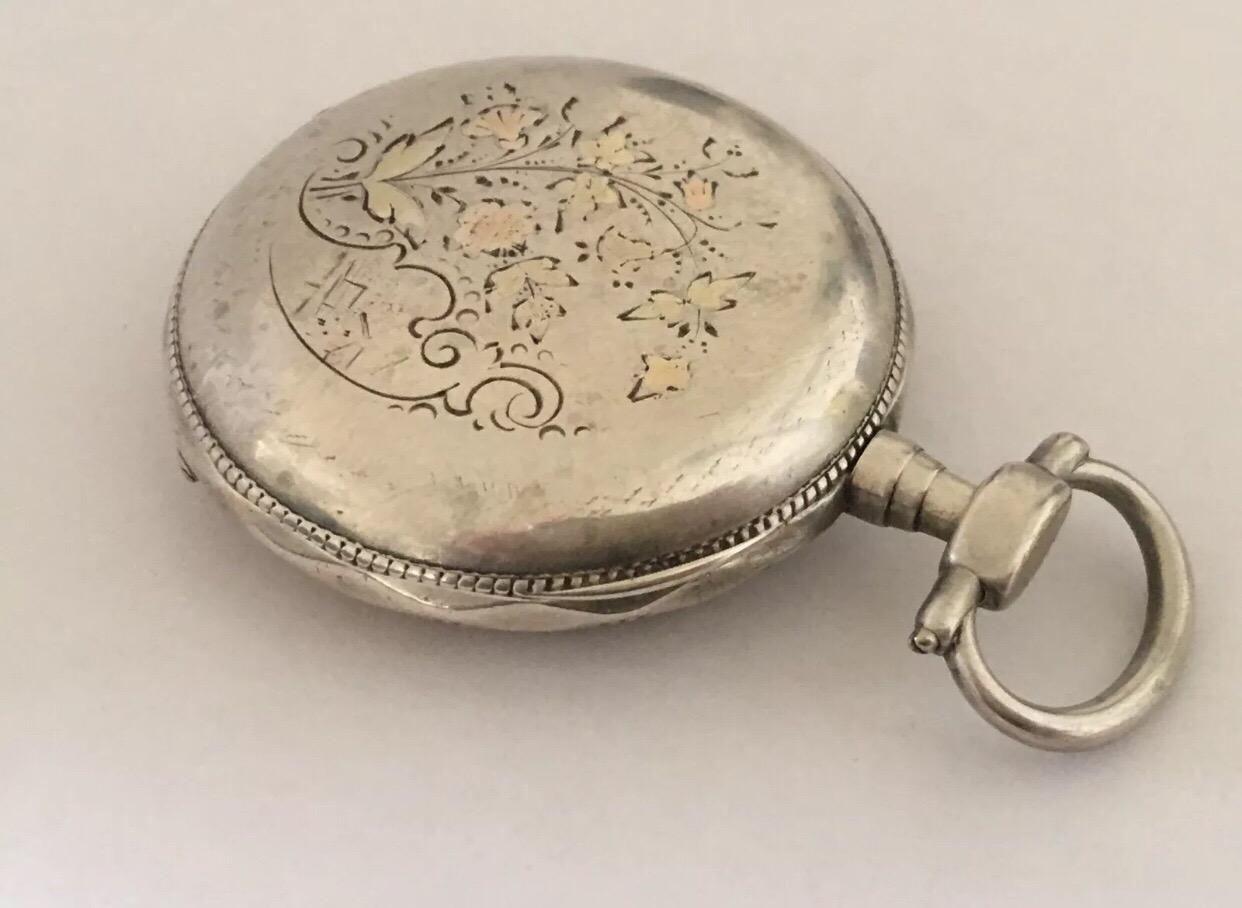 Antique Victorian Enamel Inlaid Key-Wind Pocket Watch 3