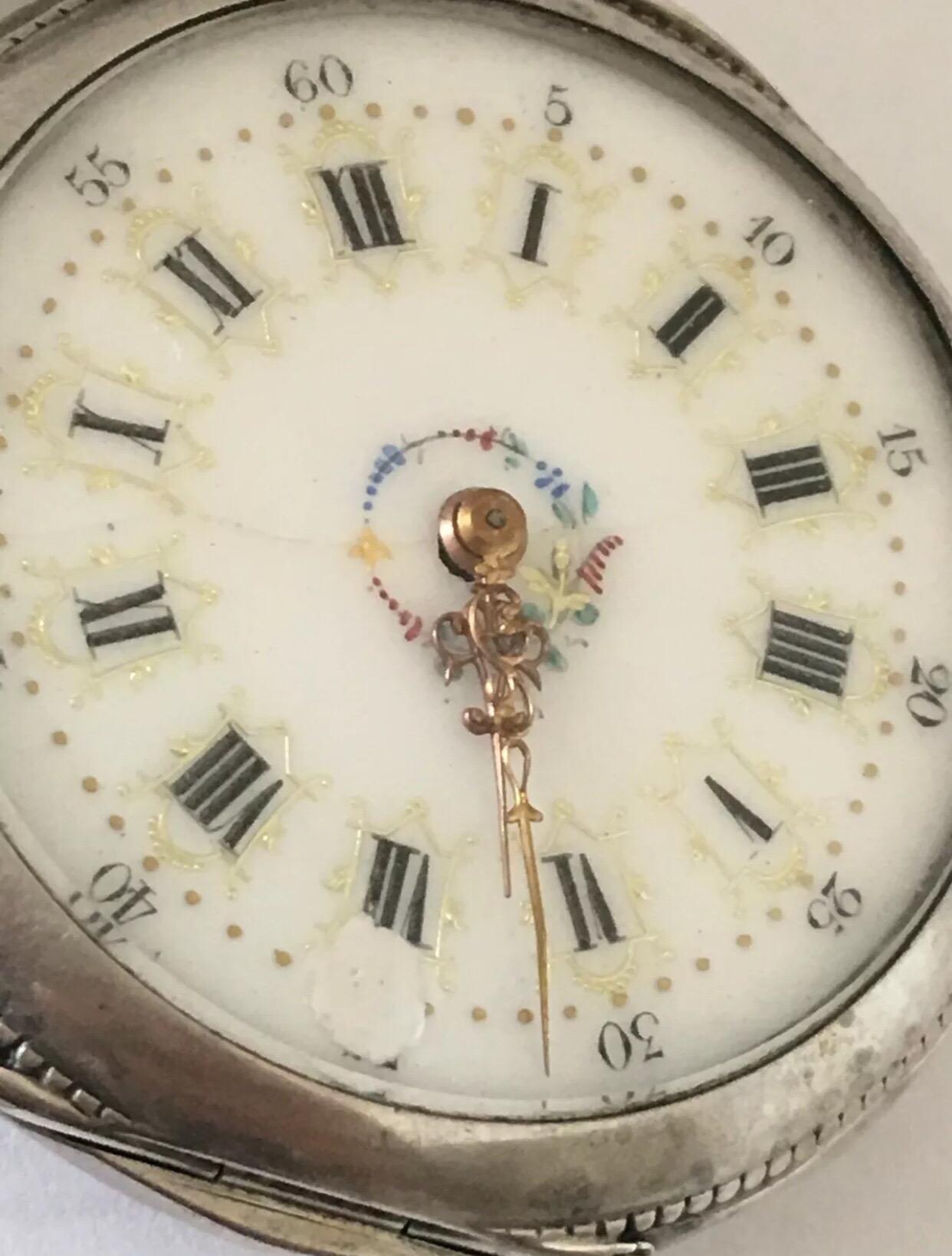Antique Victorian Enamel Inlaid Key-Wind Pocket Watch 2