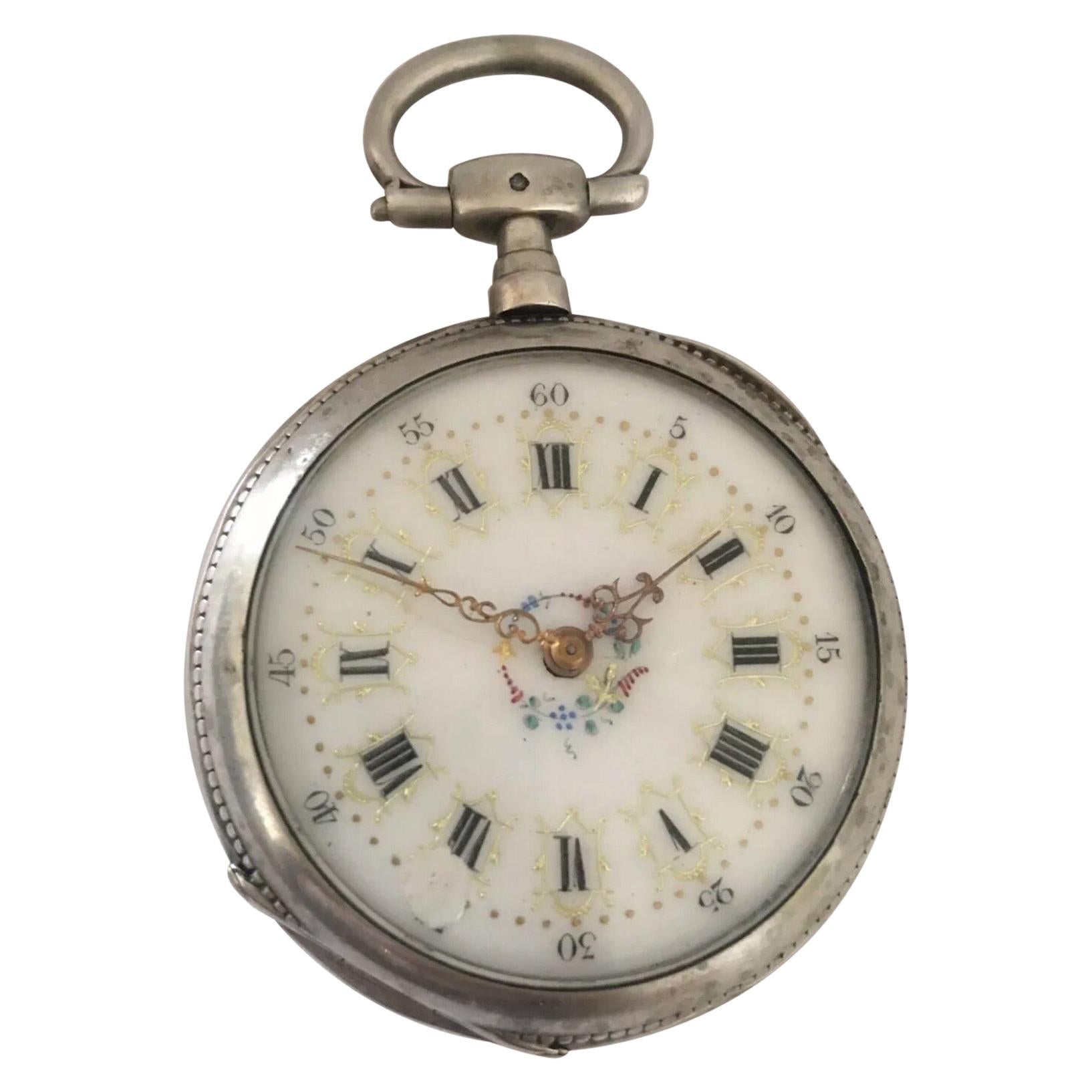 Antique Victorian Enamel Inlaid Key-Wind Pocket Watch