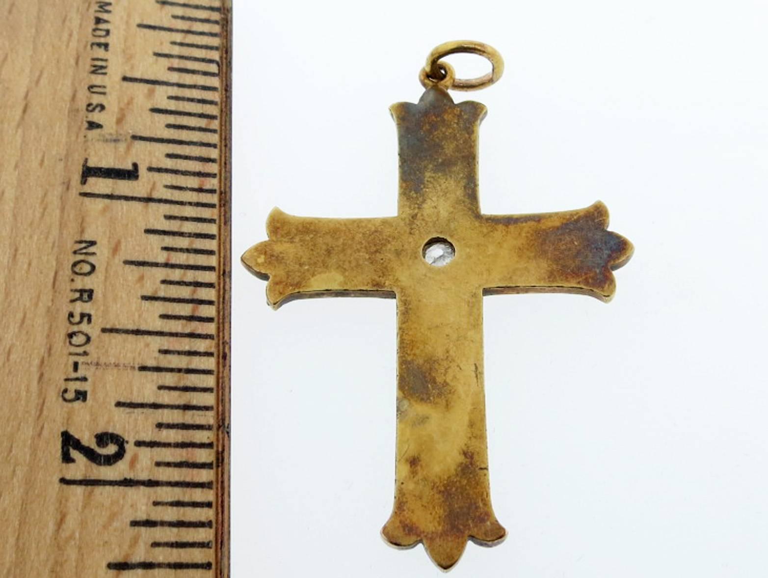 Antique Victorian Enamel Natural Pearl and Diamond Cross In Good Condition For Sale In Lambertville, NJ