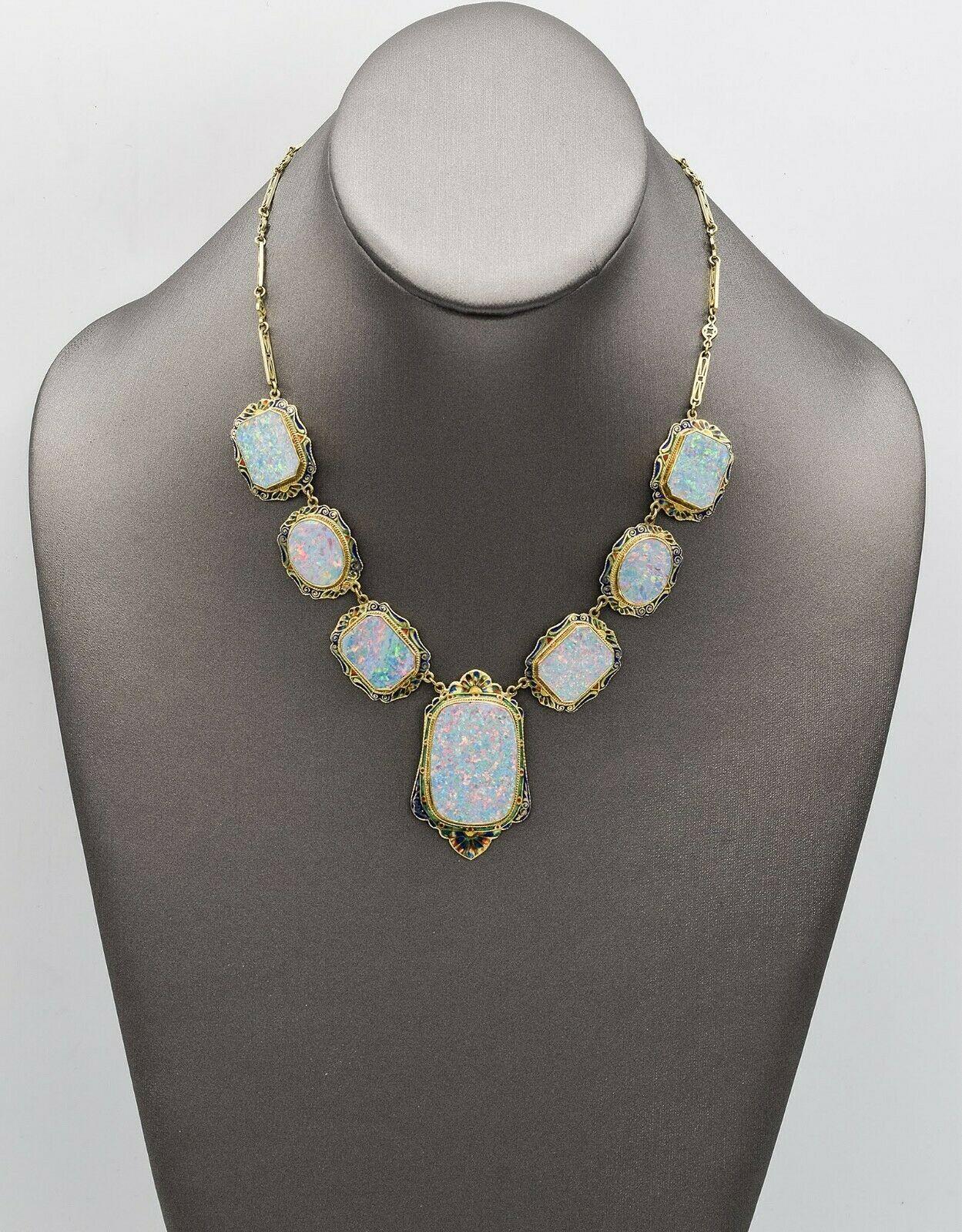 Women's Antique Victorian Enamel Opal Yellow Gold Necklace