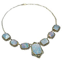 Antique Victorian Enamel Opal Yellow Gold Necklace