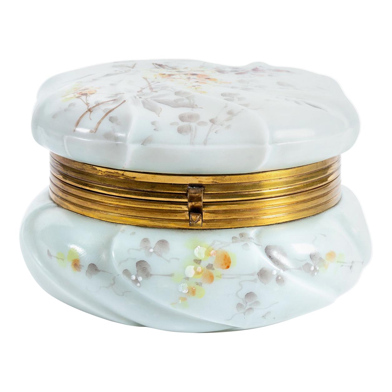 Antique Victorian Enamel Painted Wavecrest Art Glass Dresser Jar