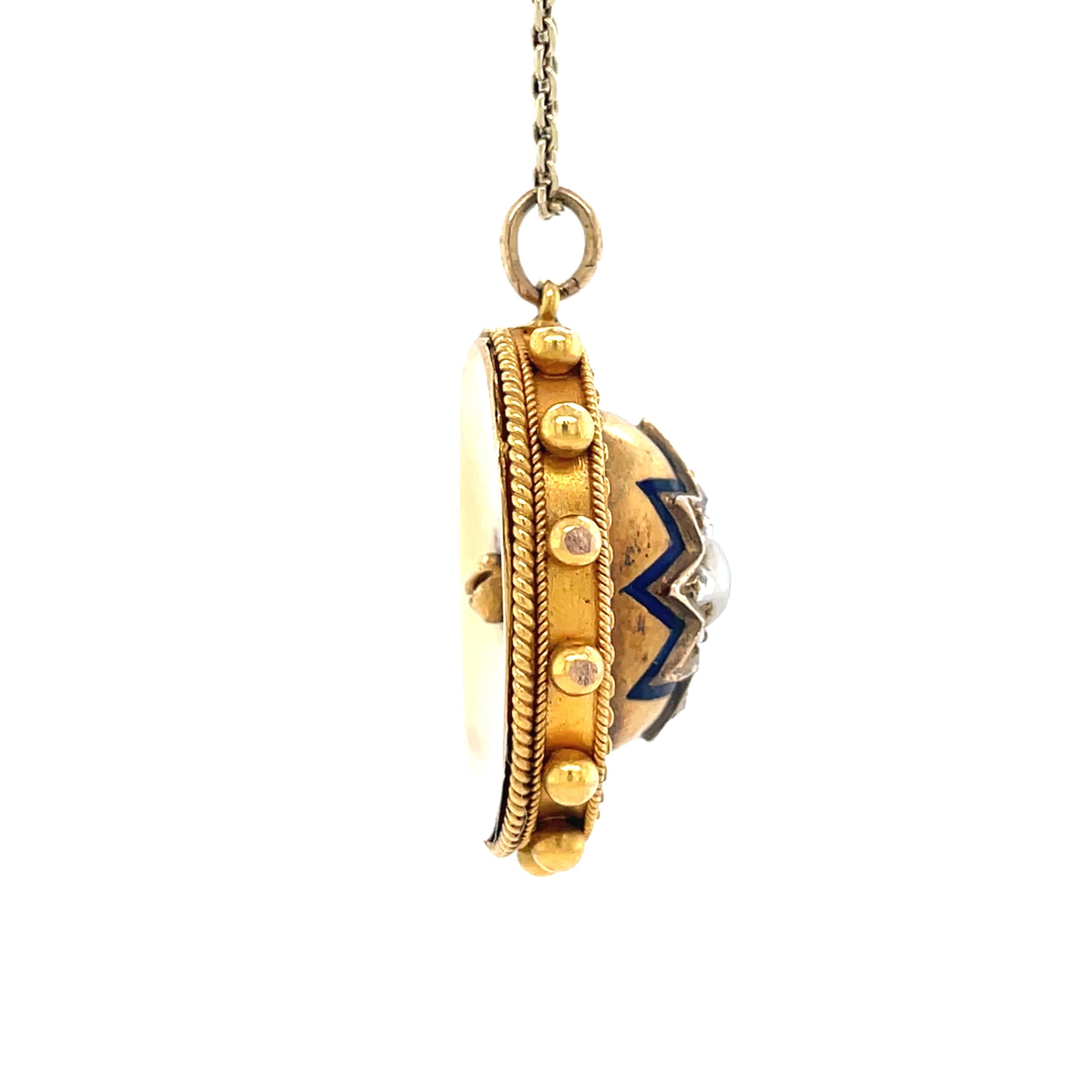 Victorien Pendentif en or 9 carats avec perles étoilées et diamants taillés en rose, de style victorien ancien en vente