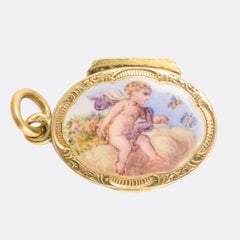Antique Victorian Enamelled "Cupid" Vinaigrette Pendant Necklace