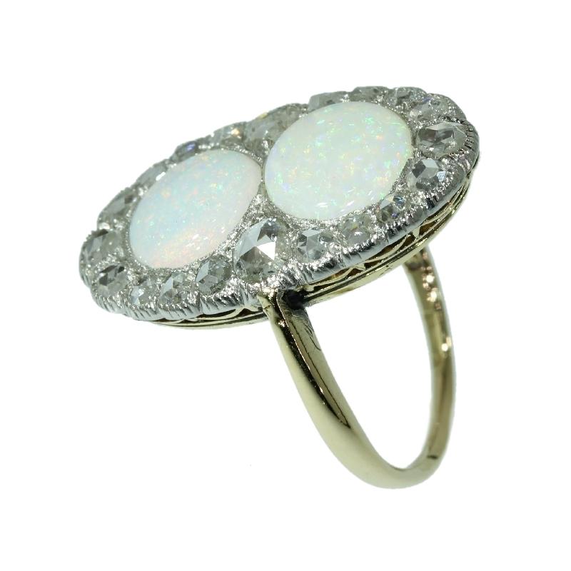 Women's Antique Victorian Engagement Ring with Rose Cut Diamonds and Cabochon Opals For Sale