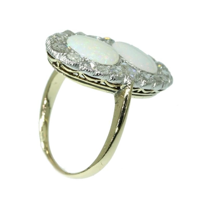 Antique Victorian Engagement Ring with Rose Cut Diamonds and Cabochon Opals For Sale 2