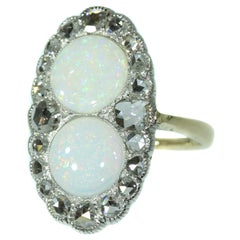 Antique Victorian Engagement Ring with Rose Cut Diamonds and Cabochon Opals