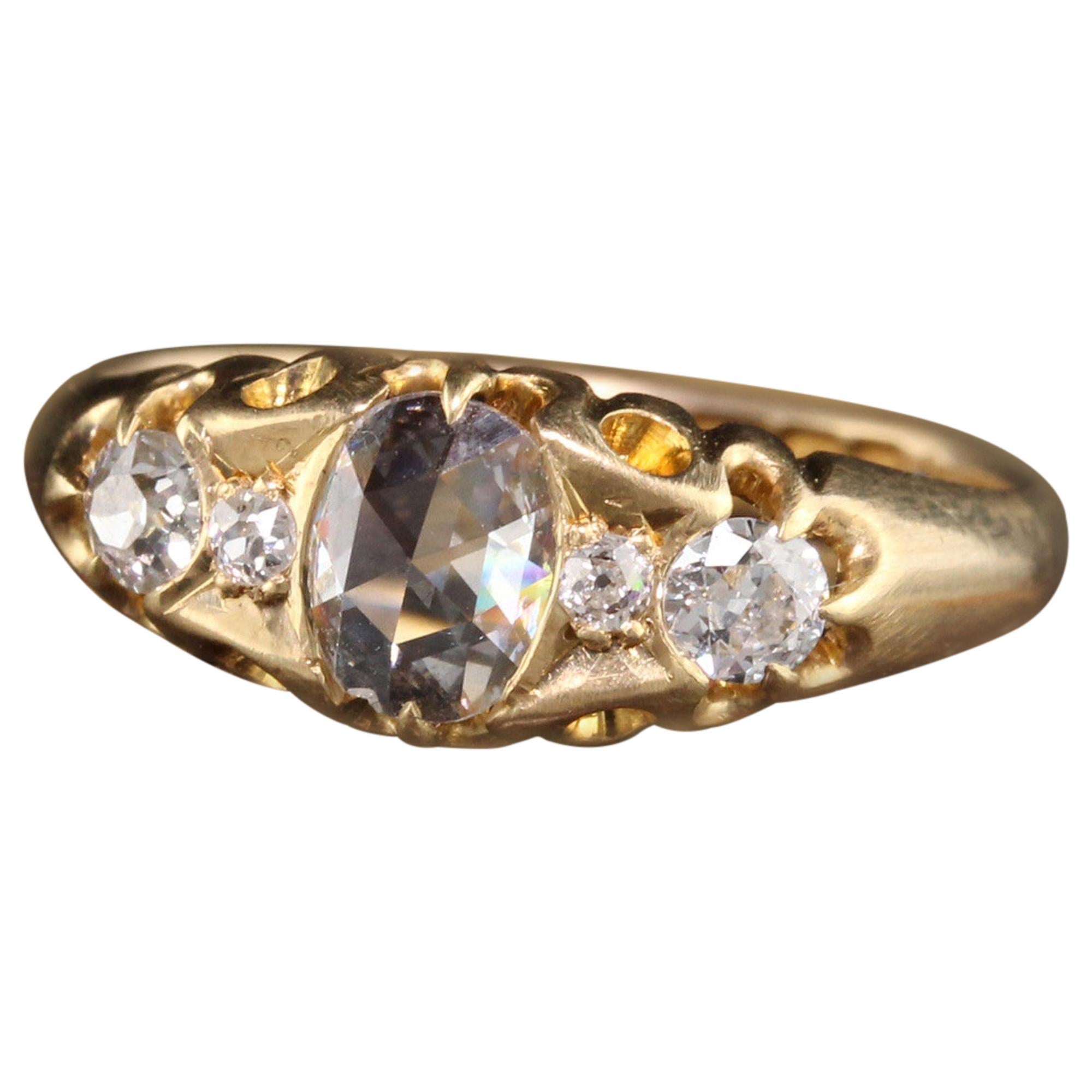 Antique Victorian English 18 Karat Yellow Gold Rose Cut Diamond Engagement Ring