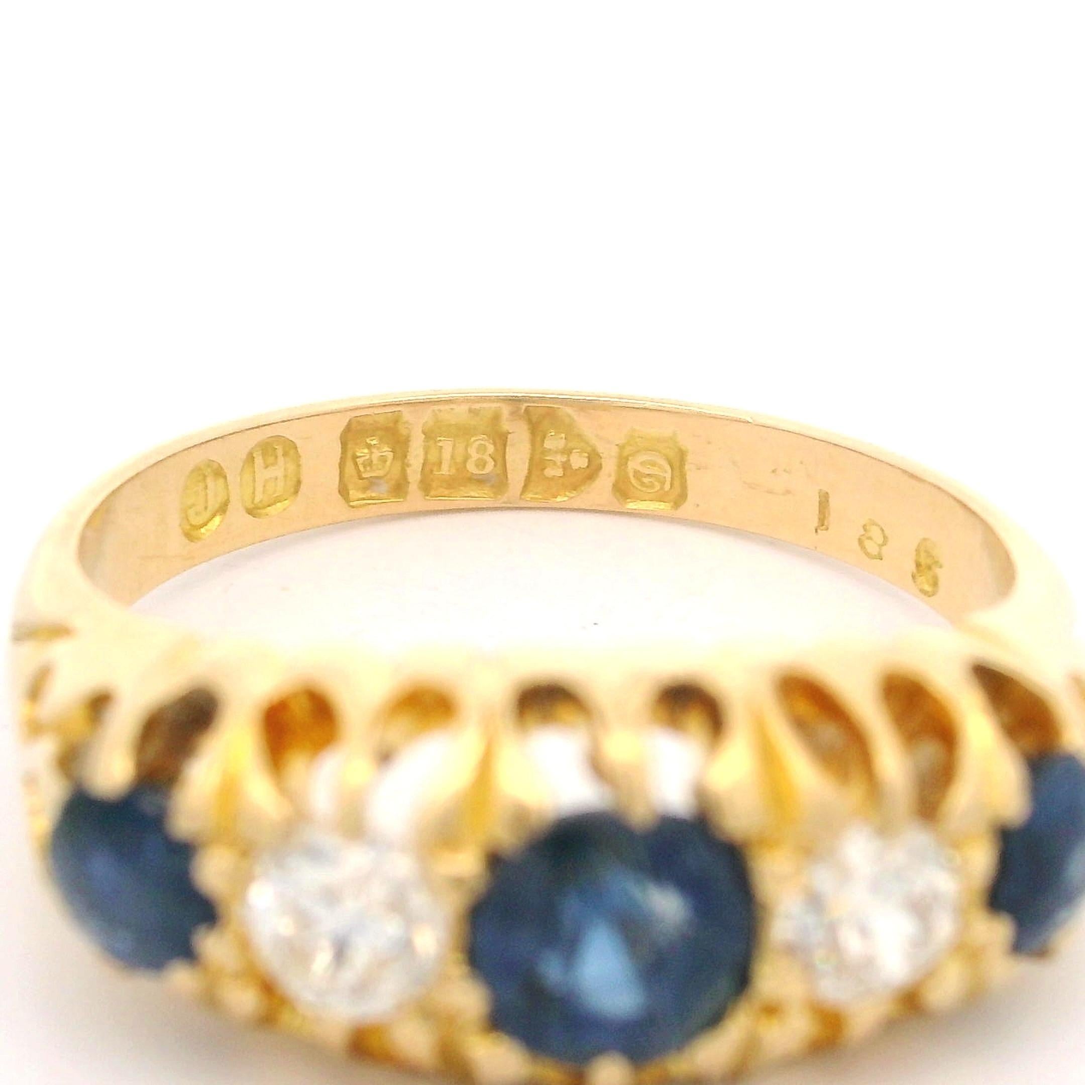 --Stone(s):--
(3) Natural Genuine Sapphires - Old Round Cut - Prong Set - Velvety Blue Color - 1.0ct (approx.)
(2) Natural Genuine Diamonds - Old European Cut - Prong Set - Nice White Color - 0.35ctw (approx.)
Total Carat Weight: 1.35