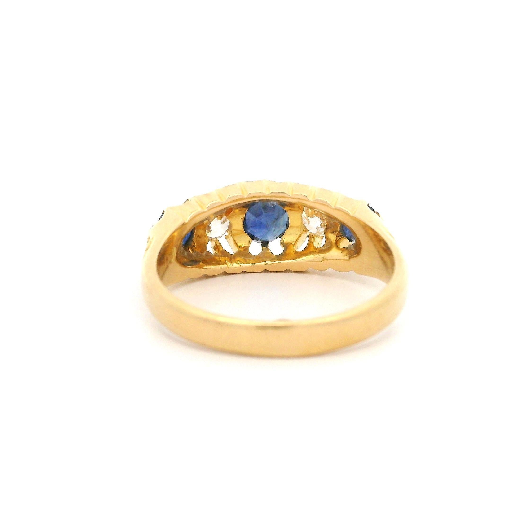 Women's Antique Victorian English 18k Gold 1.35ct Sapphire Diamond Substantial Band Ring For Sale
