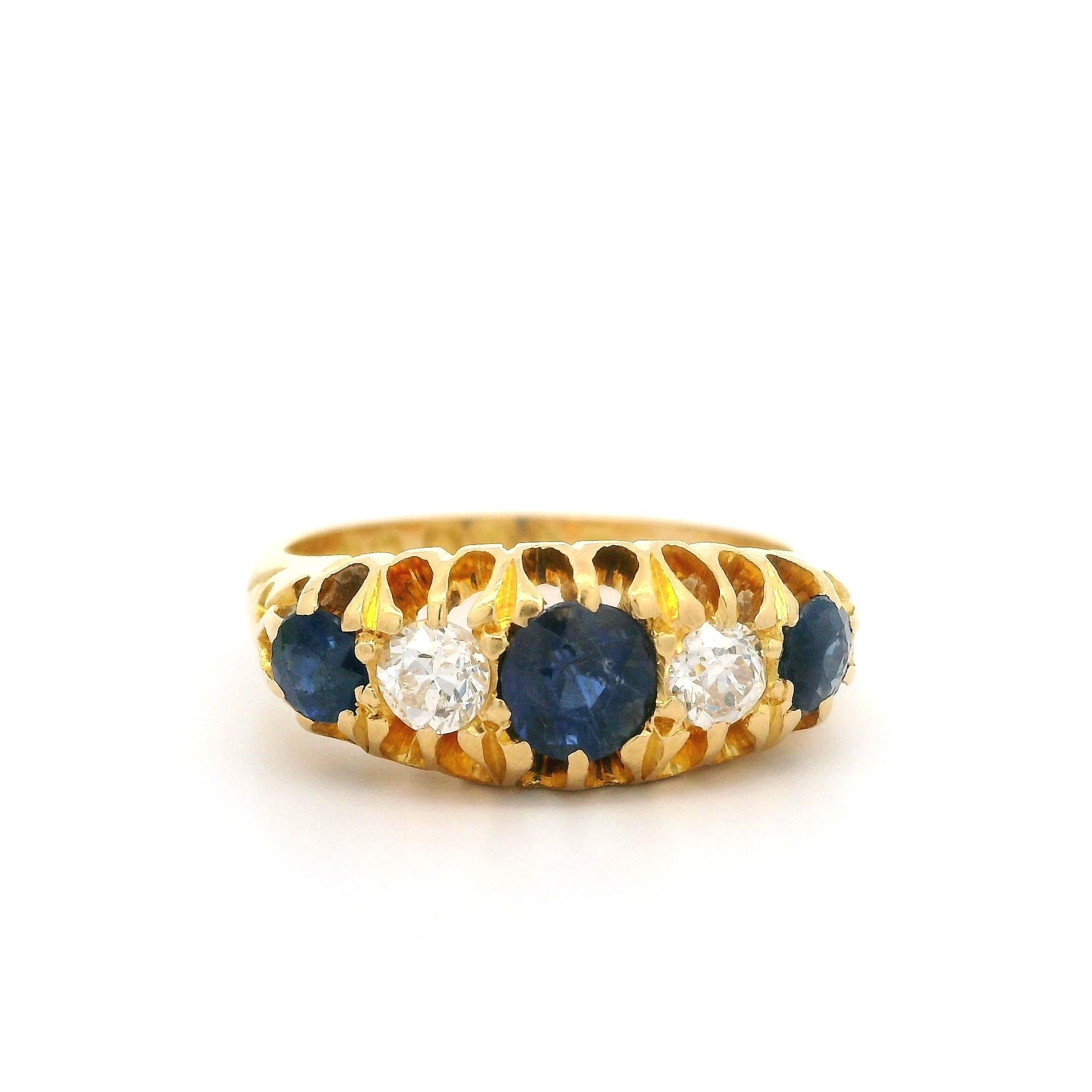 Antique Victorian English 18k Gold 1.35ct Sapphire Diamond Substantial Band Ring For Sale 1