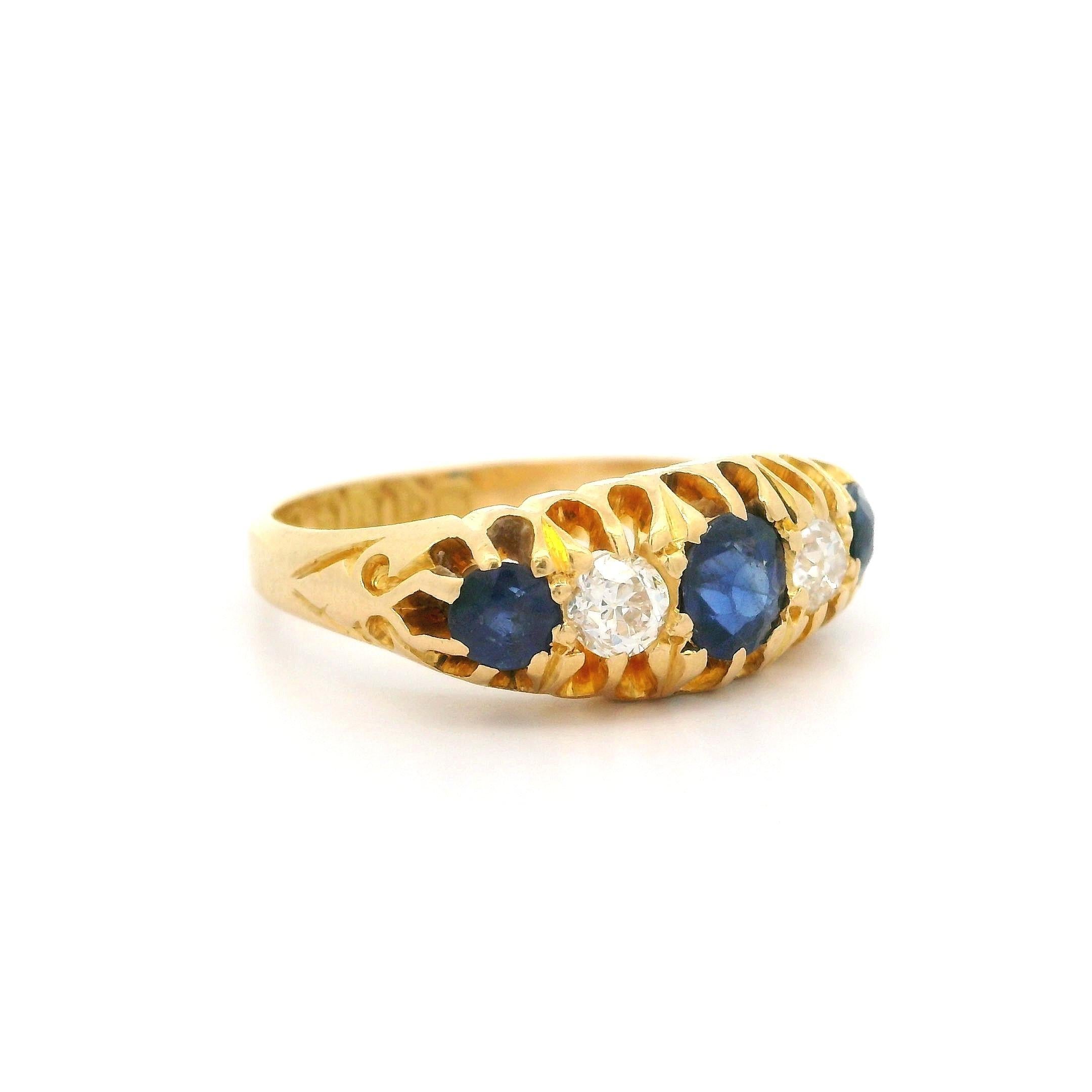 Antique Victorian English 18k Gold 1.35ct Sapphire Diamond Substantial Band Ring For Sale 2