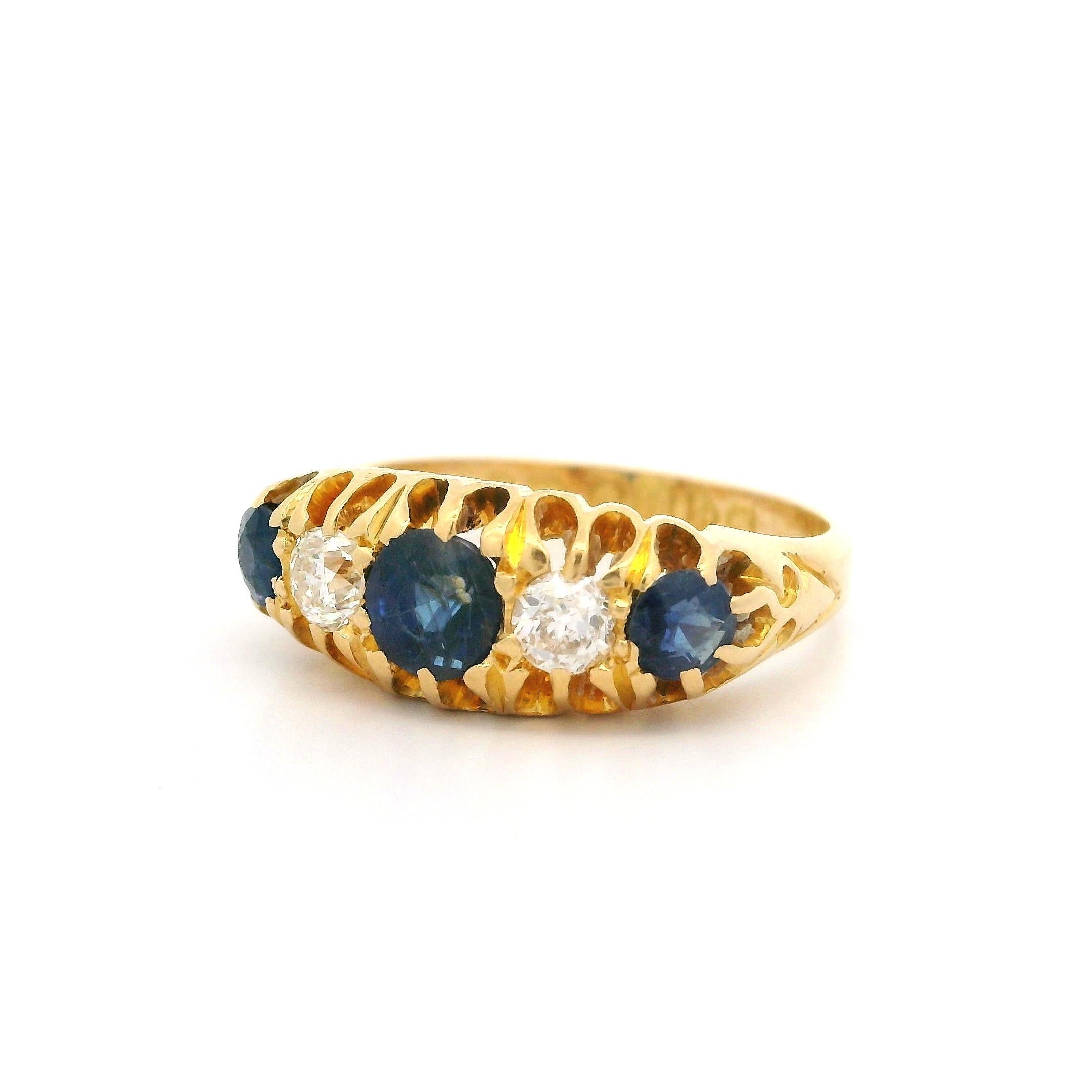 Antique Victorian English 18k Gold 1.35ct Sapphire Diamond Substantial Band Ring For Sale 3