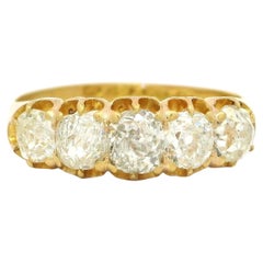 Ancienne bague victorienne anglaise en or 18k 1.7ctw Chunky Old Mine 5 Diamond Band Ring