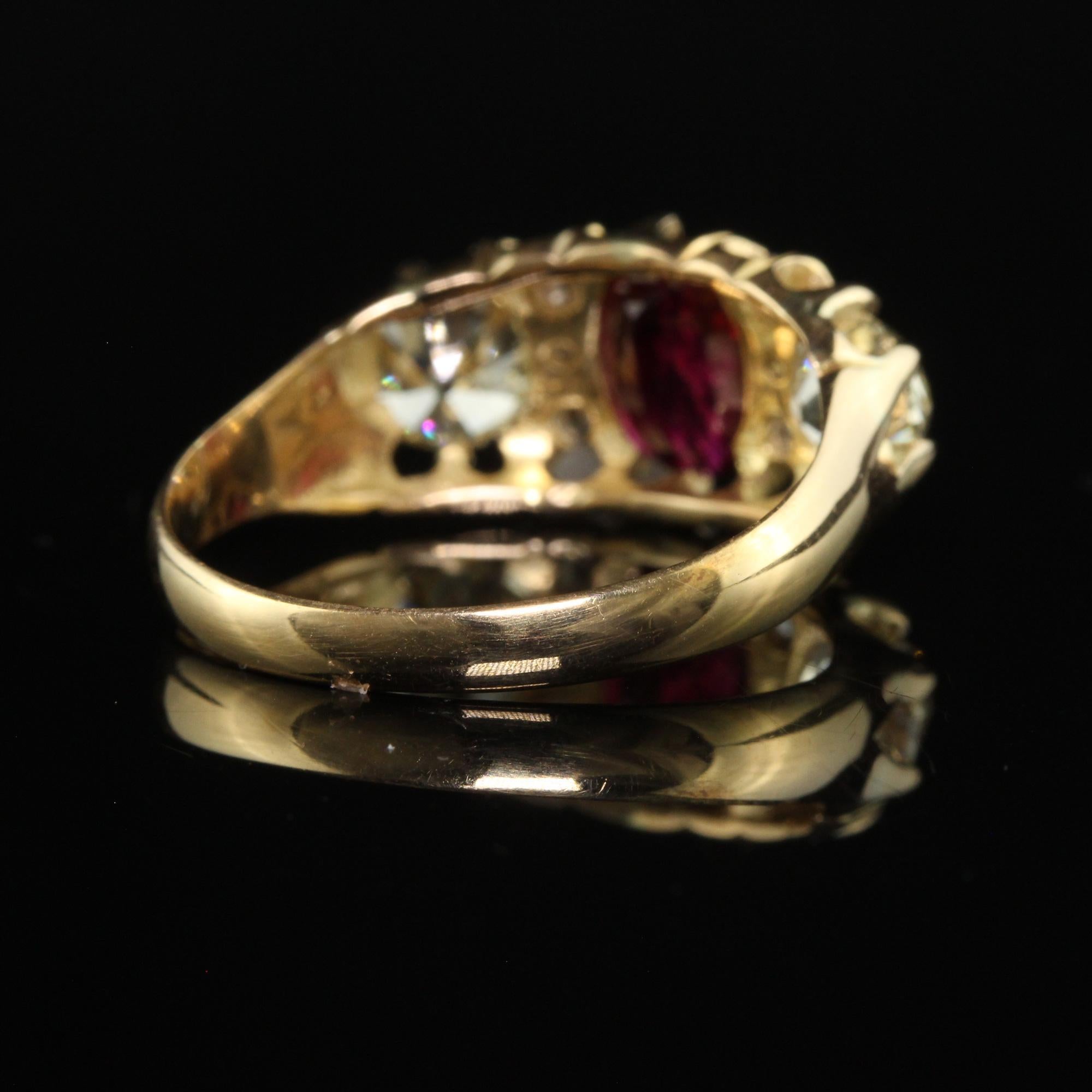 Antique Victorian English 18K Gold Burma Ruby Diamond Three Stone Ring - GIA 3