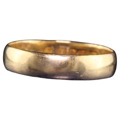 Antique Victorian English 18K Yellow Gold Classic Wide Wedding Band - 10 1/2
