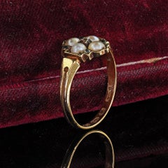 Antique Victorian English 18K Yellow Gold Diamond Emerald and Pearl Ring