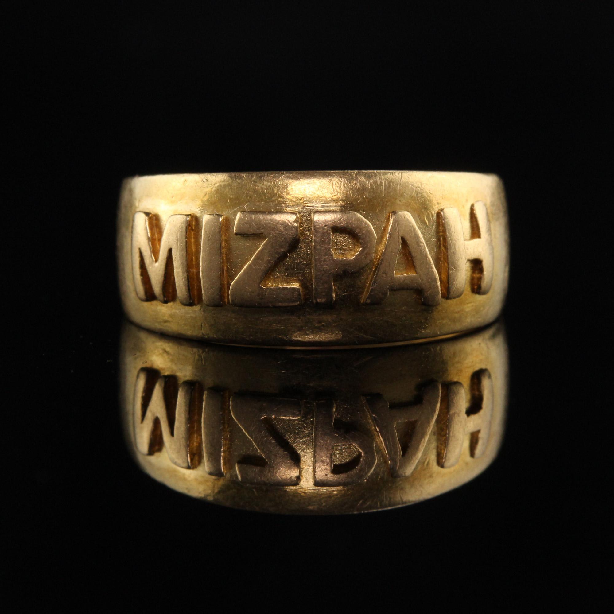 Victorien Ancienne bague victorienne anglaise Mizpah en or jaune 18 carats, vers 1886 en vente