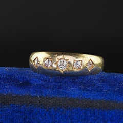 Antique Victorian English 18K Yellow Gold Old Cut Diamond Star Set Band Ring