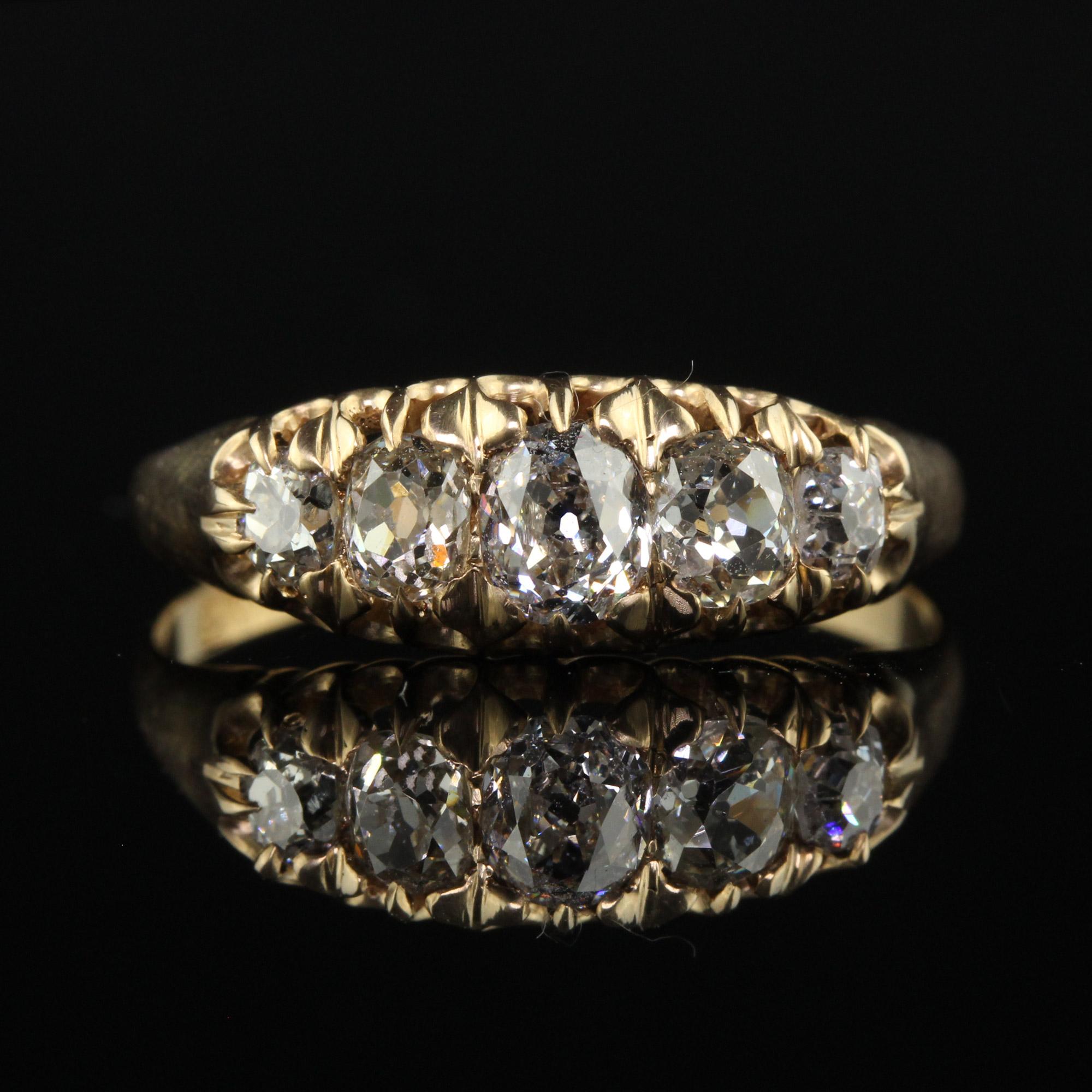 Women's Antique Victorian English 18K Yellow Gold Old Mine Cut Diamond Five Stone Band - For Sale