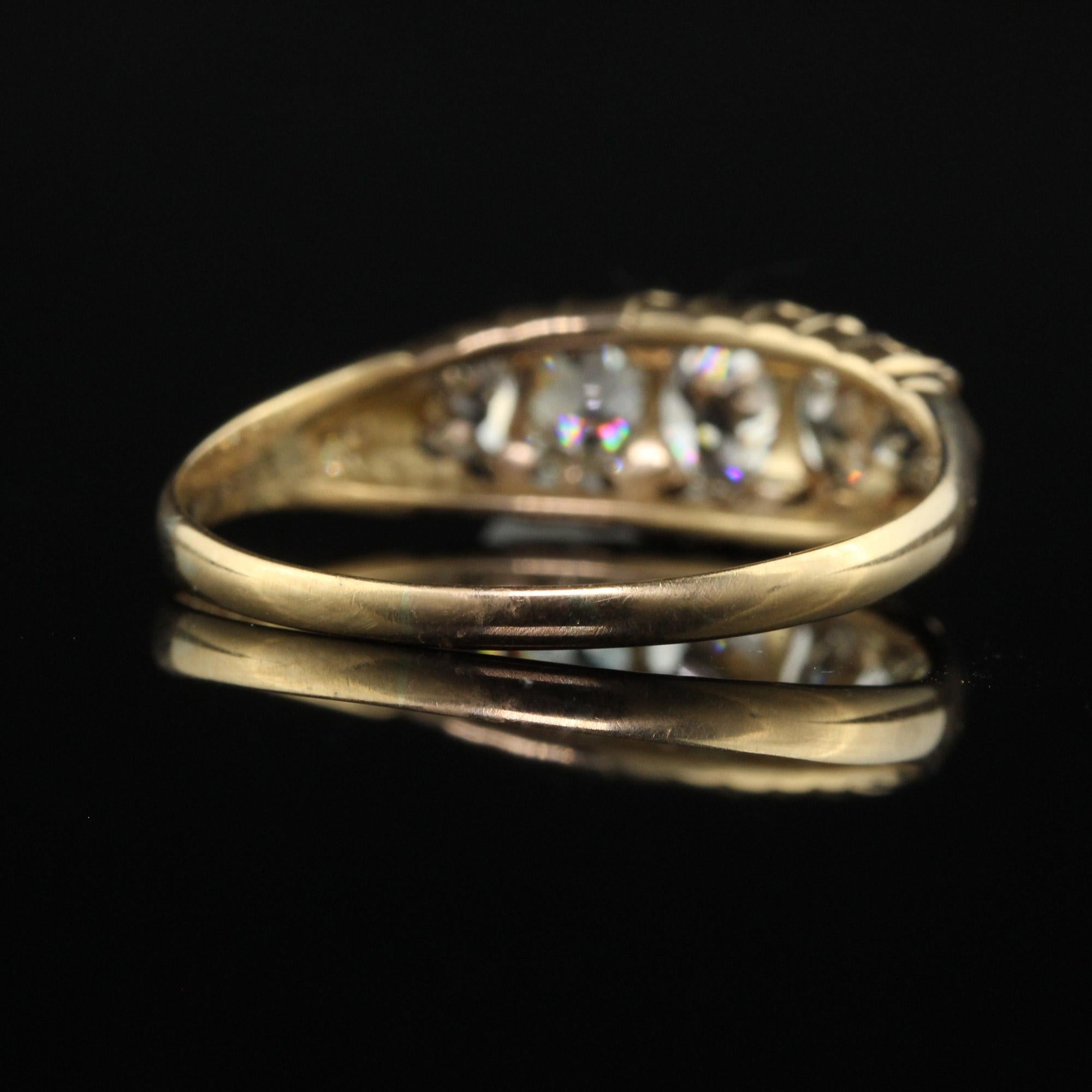 Antique Victorian English 18K Yellow Gold Old Mine Cut Diamond Five Stone Band - For Sale 1