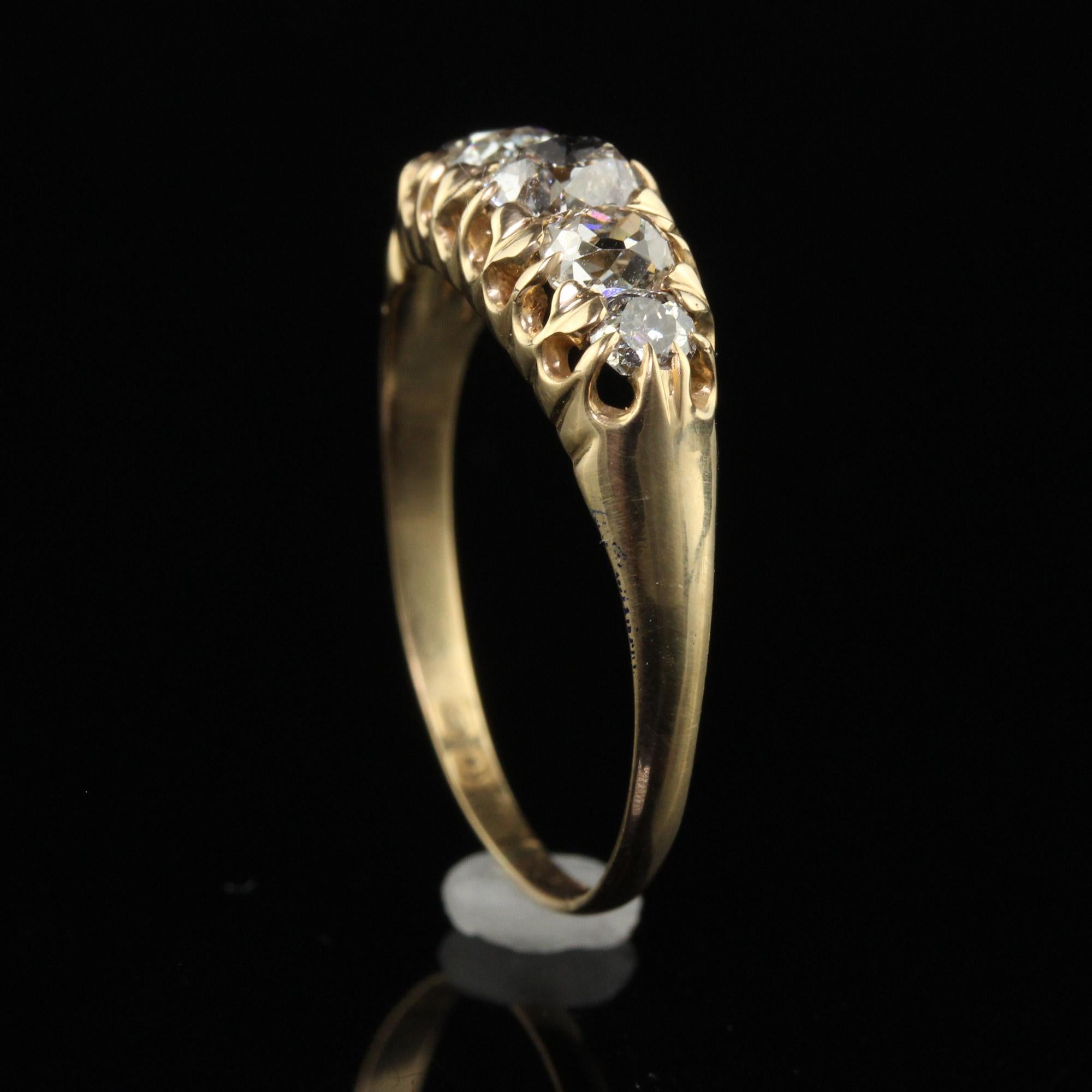Antique Victorian English 18K Yellow Gold Old Mine Cut Diamond Five Stone Band - For Sale 2