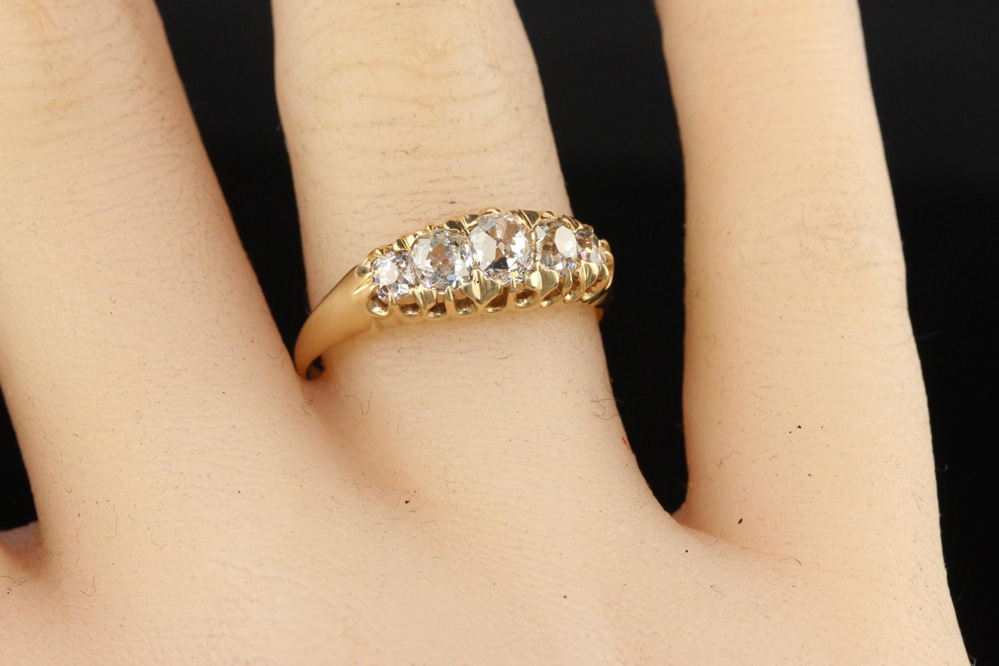 Antique Victorian English 18K Yellow Gold Old Mine Cut Diamond Five Stone Band - For Sale 3