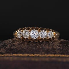 Antique Victorian English 18K Yellow Gold Old Mine Diamond Five Stone Band