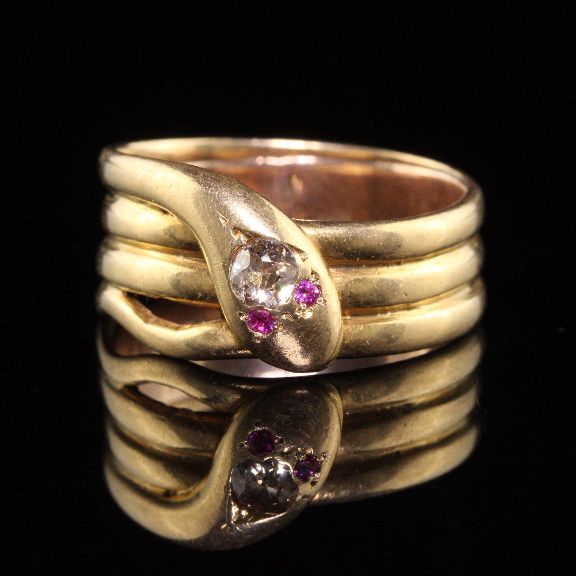 Women's or Men's Antique Victorian English 18k Yellow Gold Old Mine Diamond Wide Snake Ring