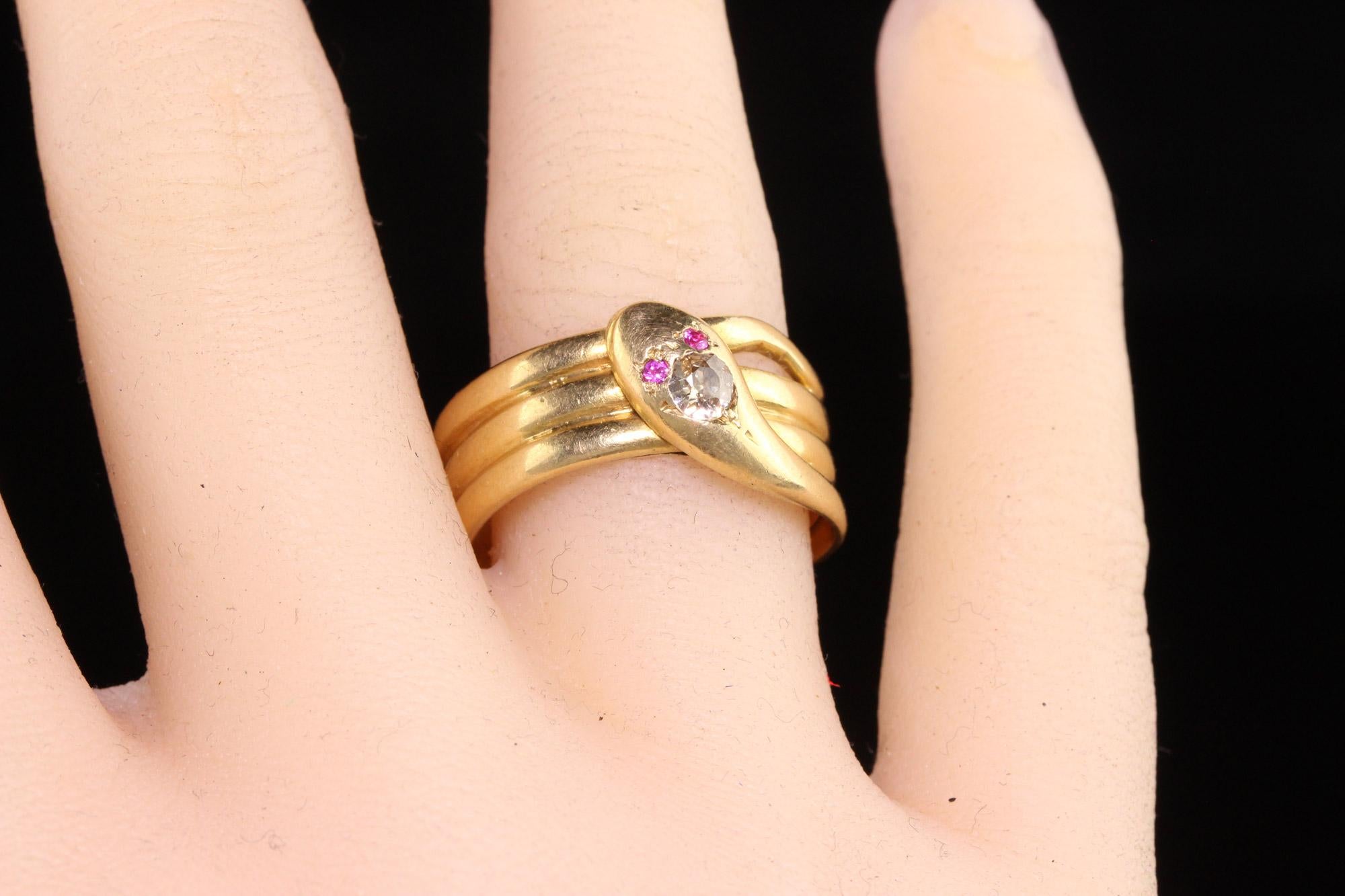 Antique Victorian English 18k Yellow Gold Old Mine Diamond Wide Snake Ring 3
