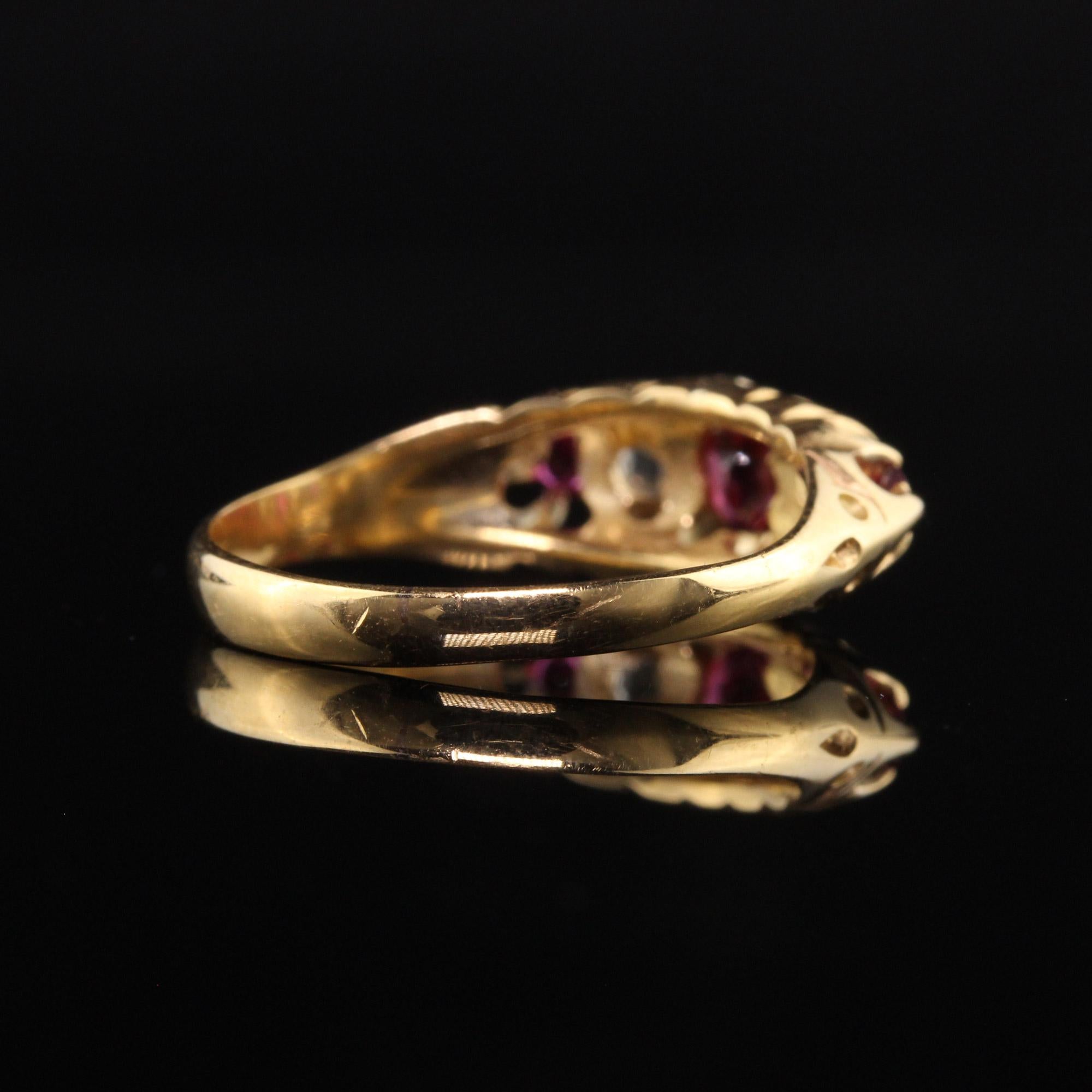 Women's Antique Victorian English 18K Yellow Gold Rose Cut Diamond and Ruby Ring