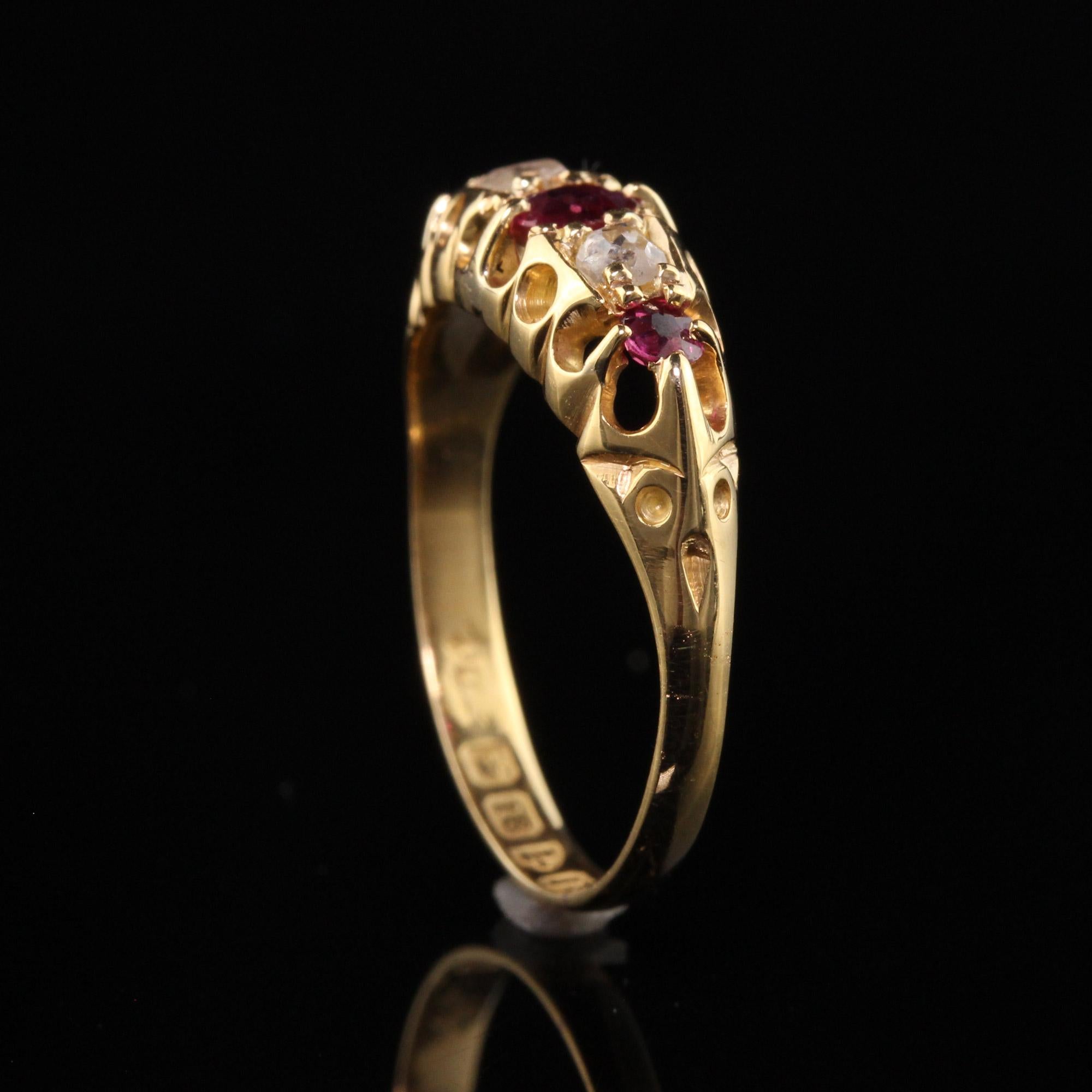 Antique Victorian English 18K Yellow Gold Rose Cut Diamond and Ruby Ring 1