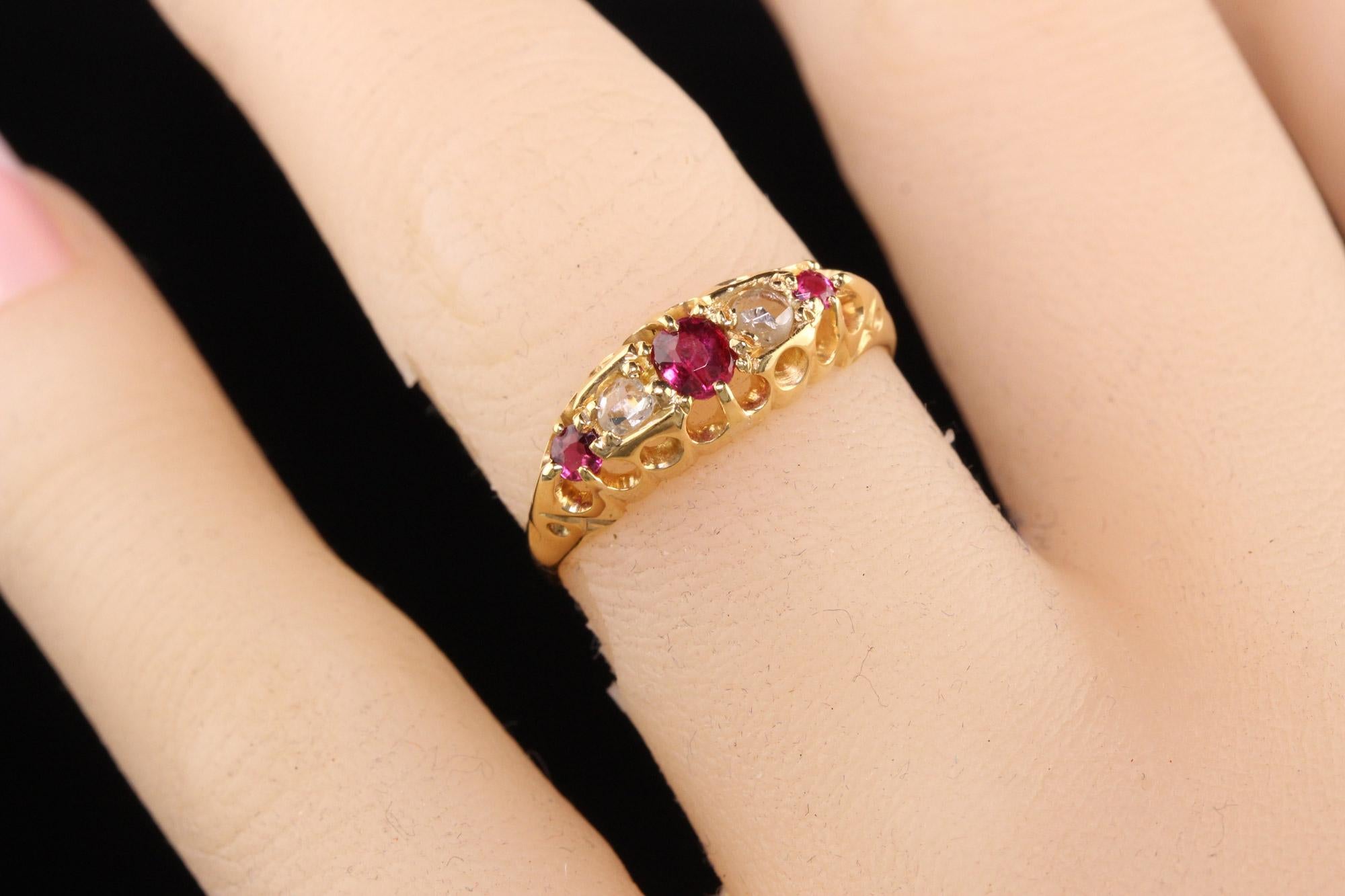 Antique Victorian English 18K Yellow Gold Rose Cut Diamond and Ruby Ring 2