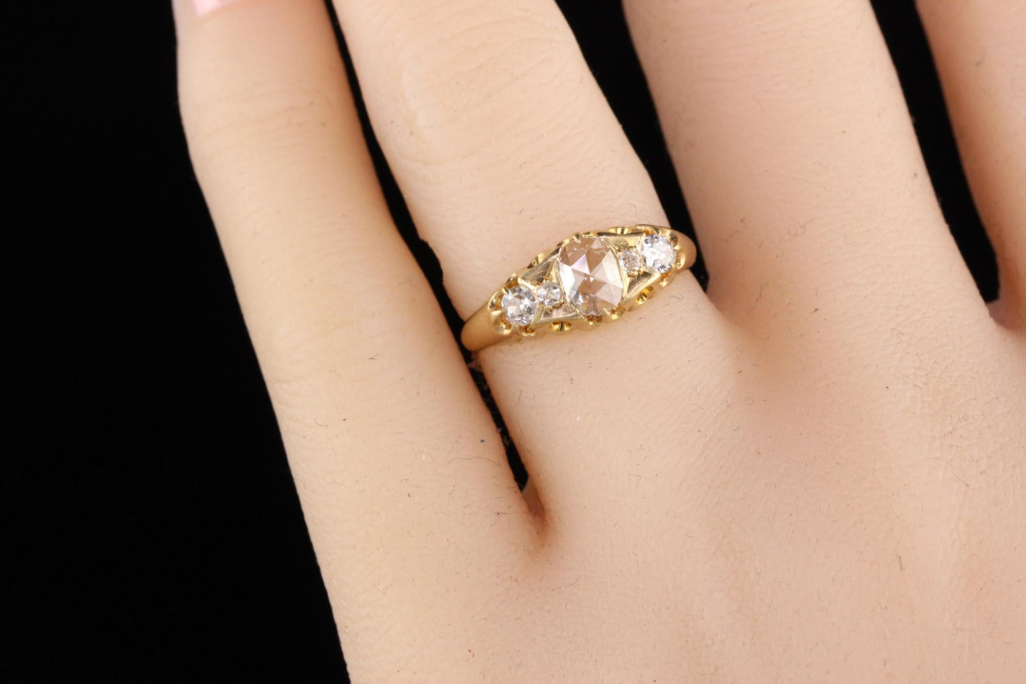 Antique Victorian English 18 Karat Yellow Gold Rose Cut Diamond Engagement Ring 2