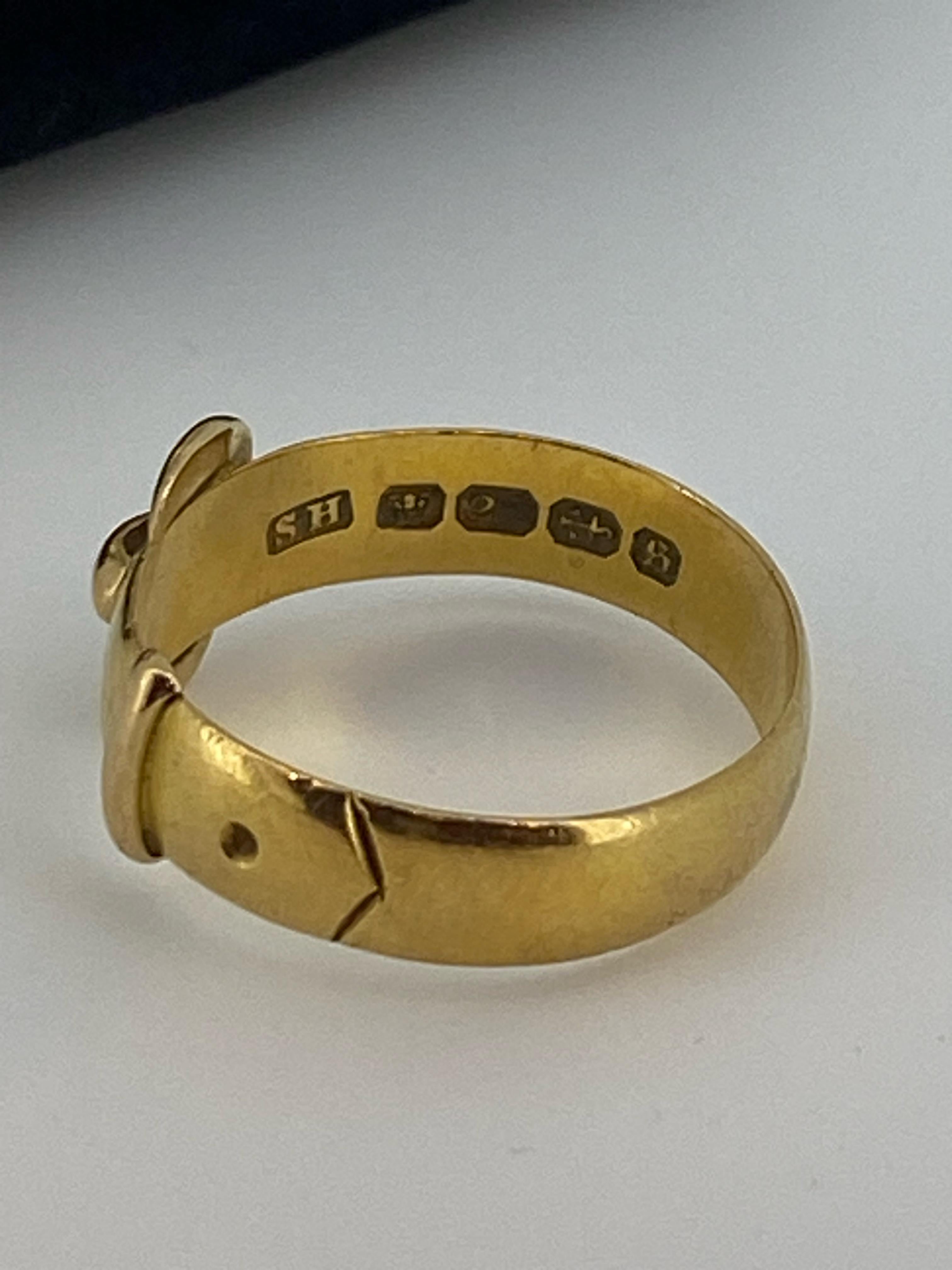 Antique Victorian English 22K Yellow Gold Belt / Buckle Ring. Birmingham c1892. For Sale 2