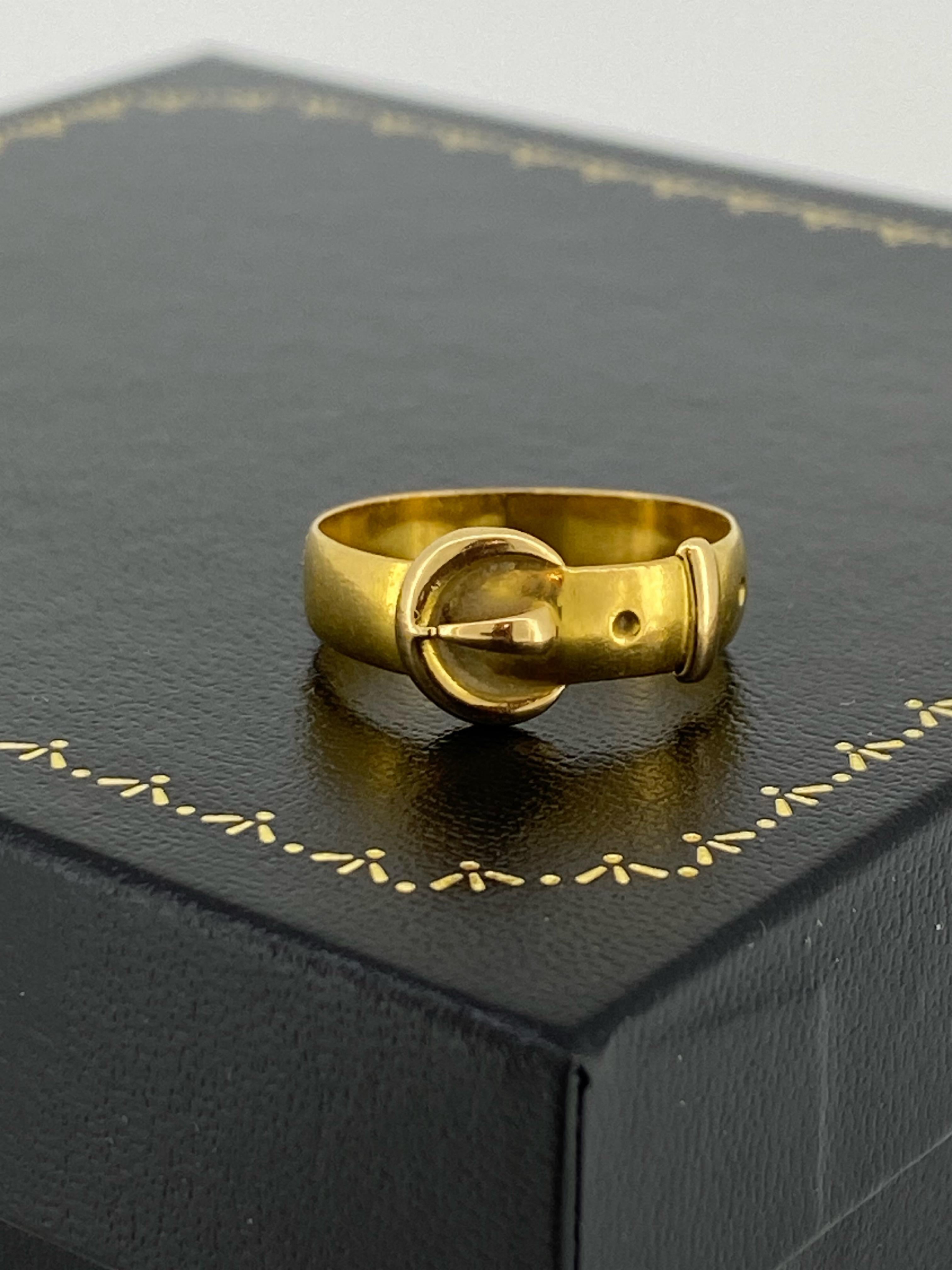 Antique Victorian English 22K Yellow Gold Belt / Buckle Ring. Birmingham c1892. For Sale 4
