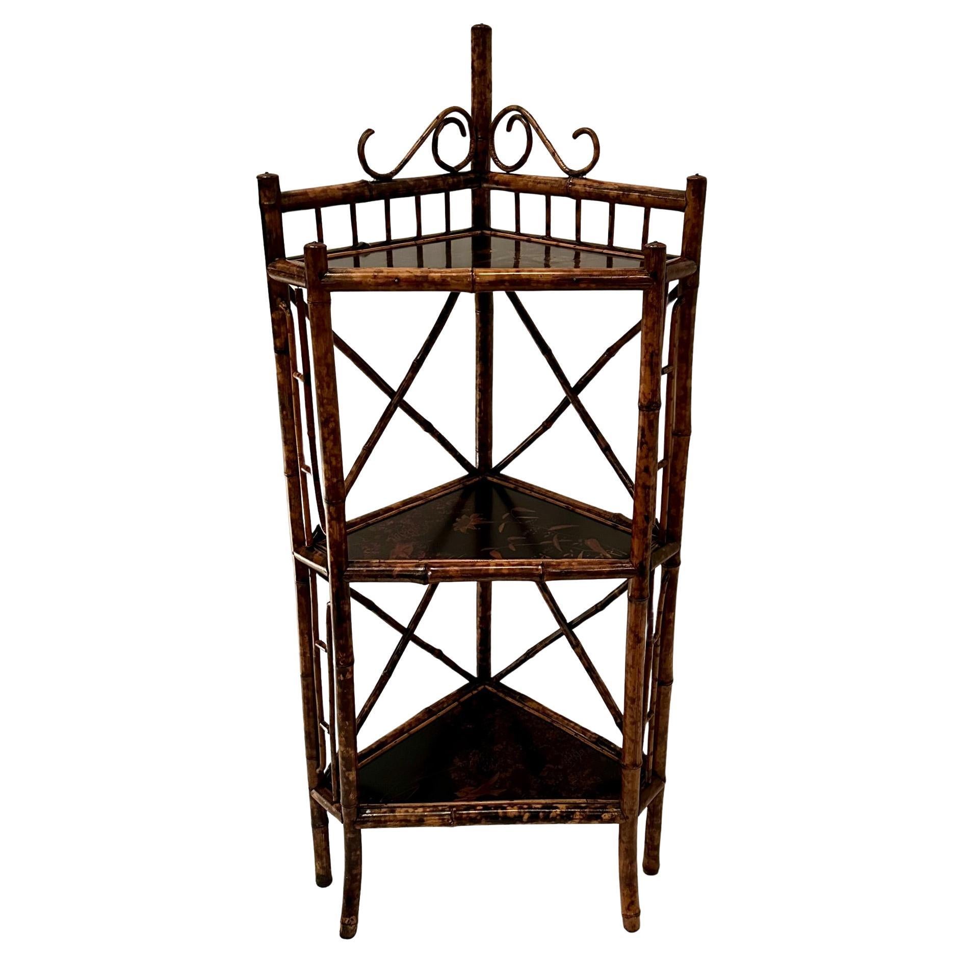 Antique Victorian English Bamboo Corner Etagere