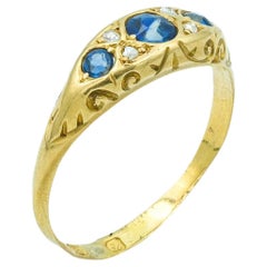 Antique Victorian English Birmingham 18k Yellow Gold Sapphire and Diamond Ring