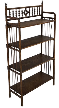 Antique Victorian English Carved Oak Bookcase / Etagere / Shelf