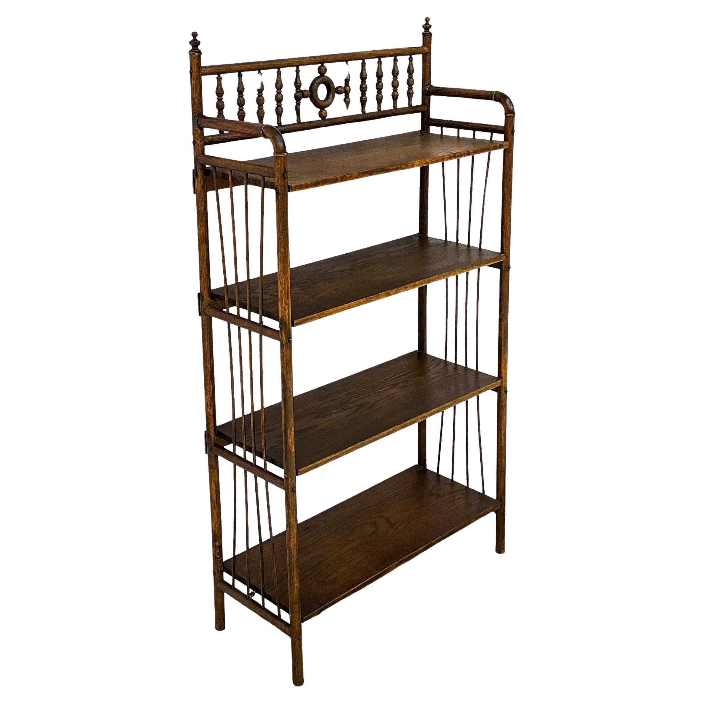 Aesthetic Movement Antique Victorian English Carved Oak Bookcase / Etagere / Shelf