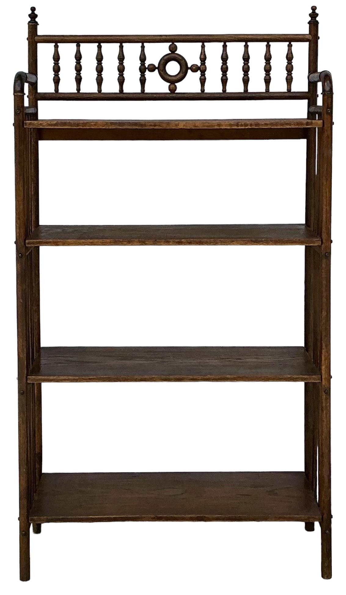 British Antique Victorian English Carved Oak Bookcase / Etagere / Shelf