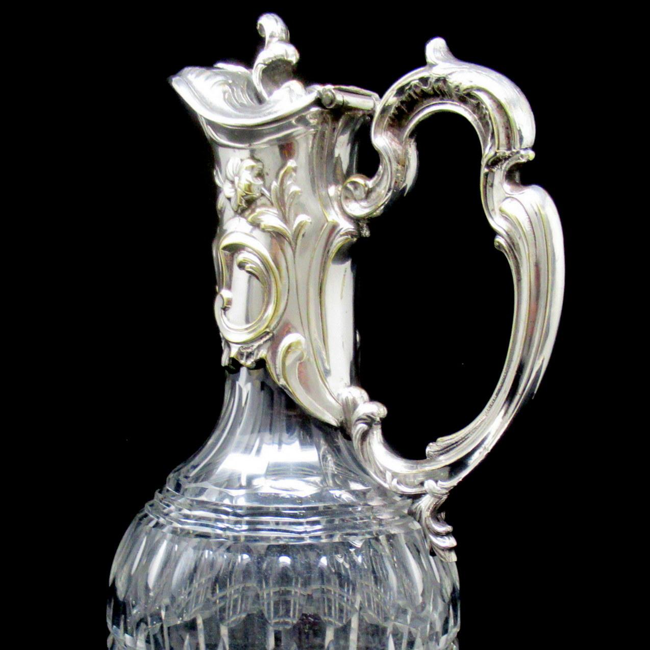 Antique Victorian English Cut Crystal Silver Plated Wine Ewer Claret Jug Pitcher 4