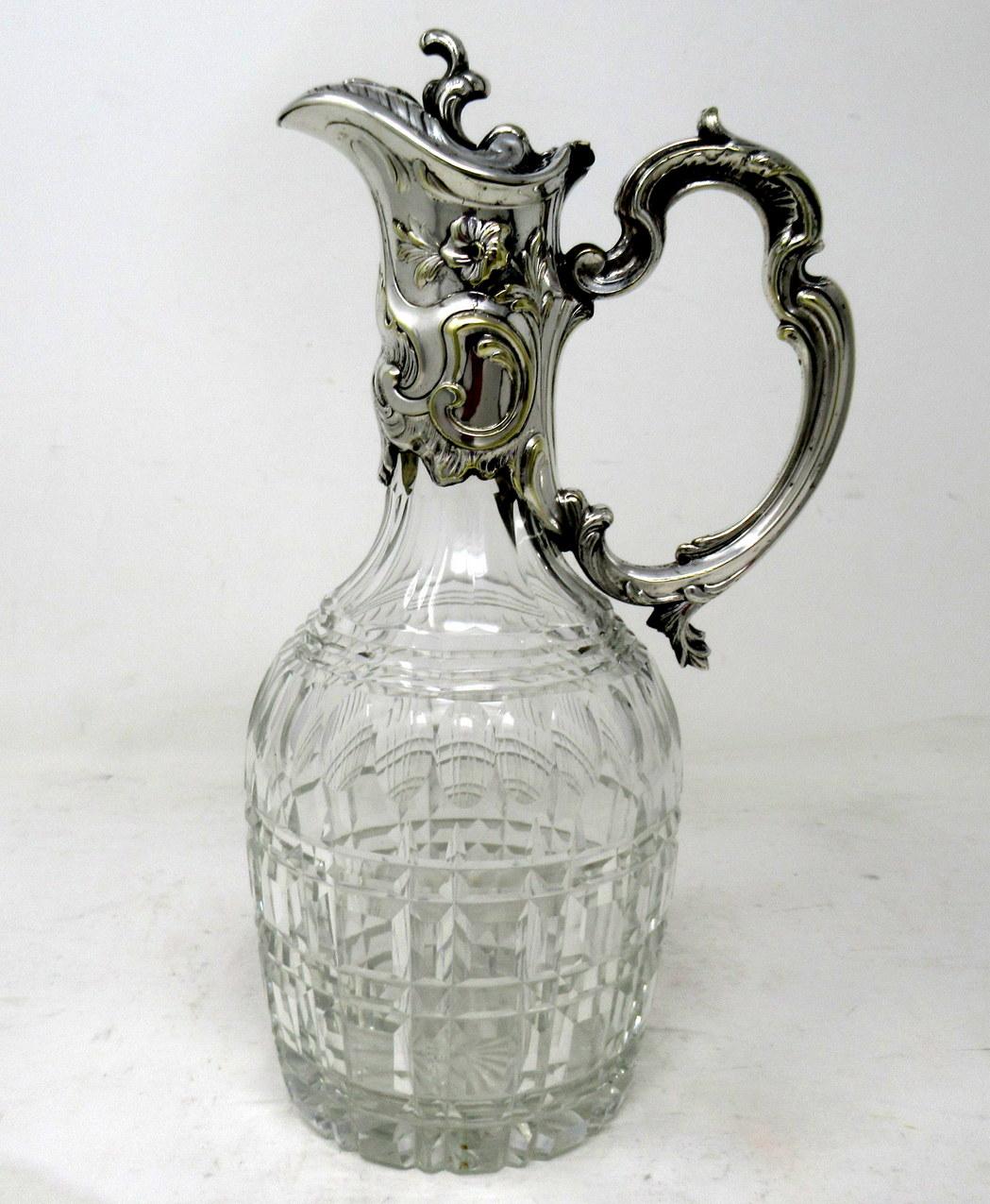 Cast Antique Victorian English Cut Crystal Silver Plated Wine Ewer Claret Jug Pitcher