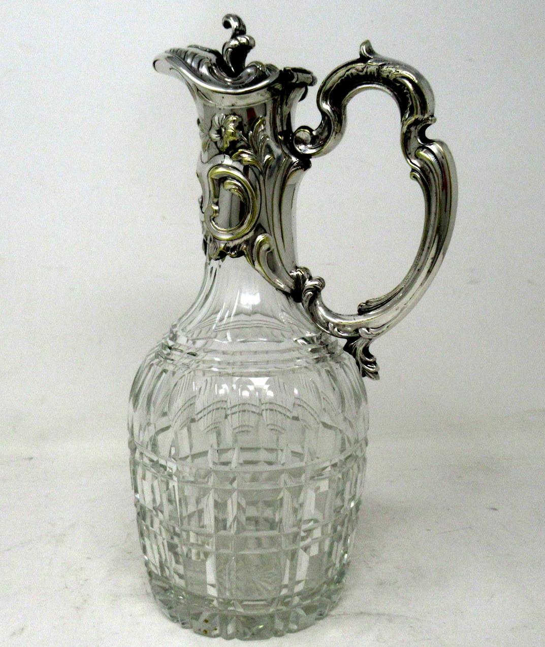 Antique Victorian English Cut Crystal Silver Plated Wine Ewer Claret Jug Pitcher In Good Condition In Dublin, Ireland