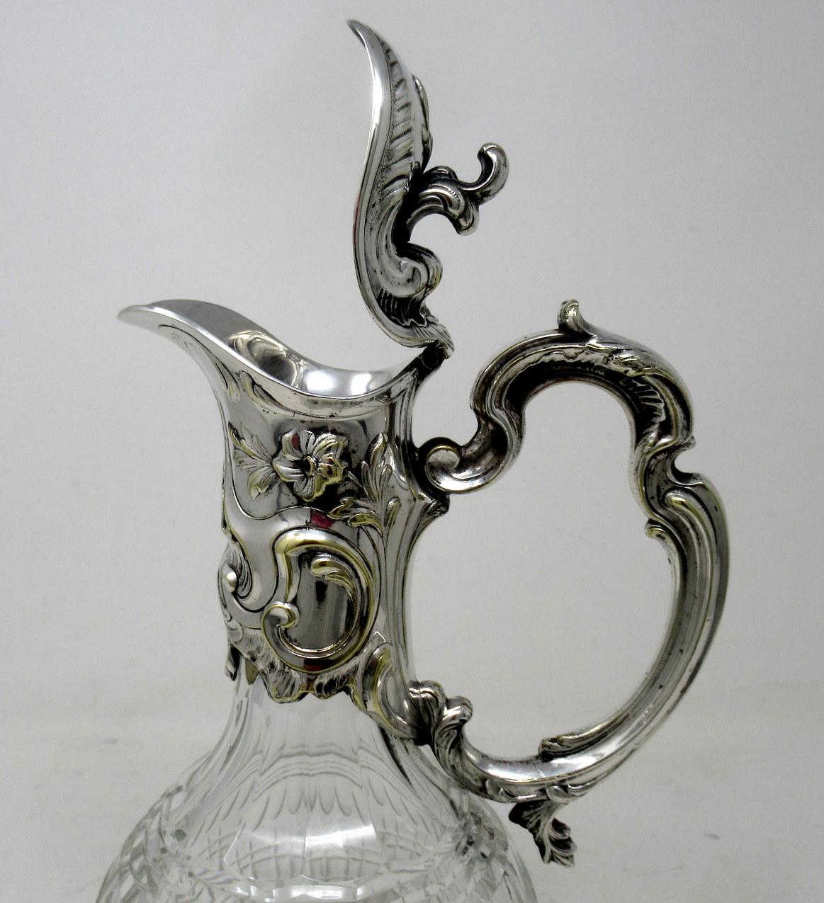 Antique Victorian English Cut Crystal Silver Plated Wine Ewer Claret Jug Pitcher 1