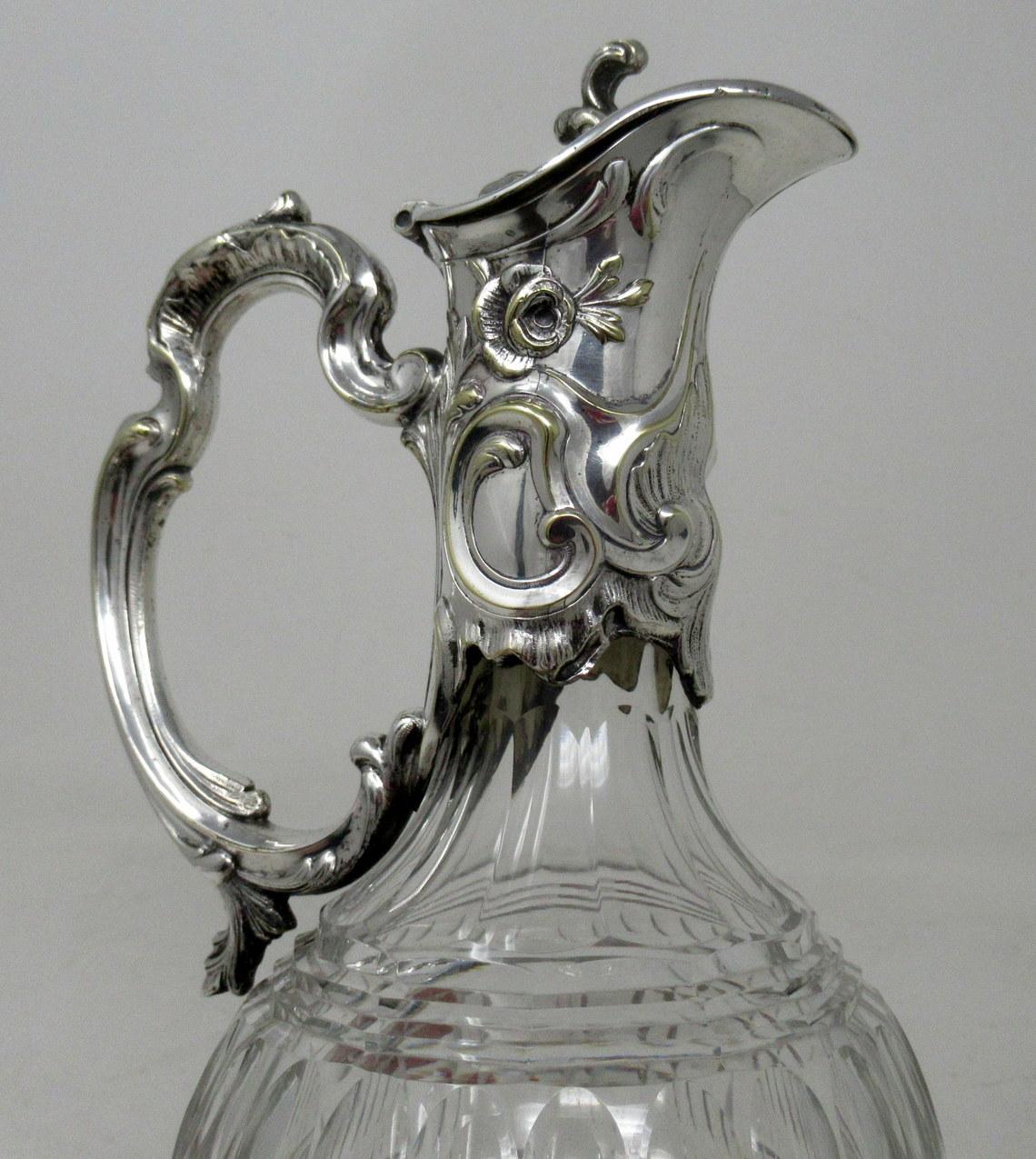 Antique Victorian English Cut Crystal Silver Plated Wine Ewer Claret Jug Pitcher 2