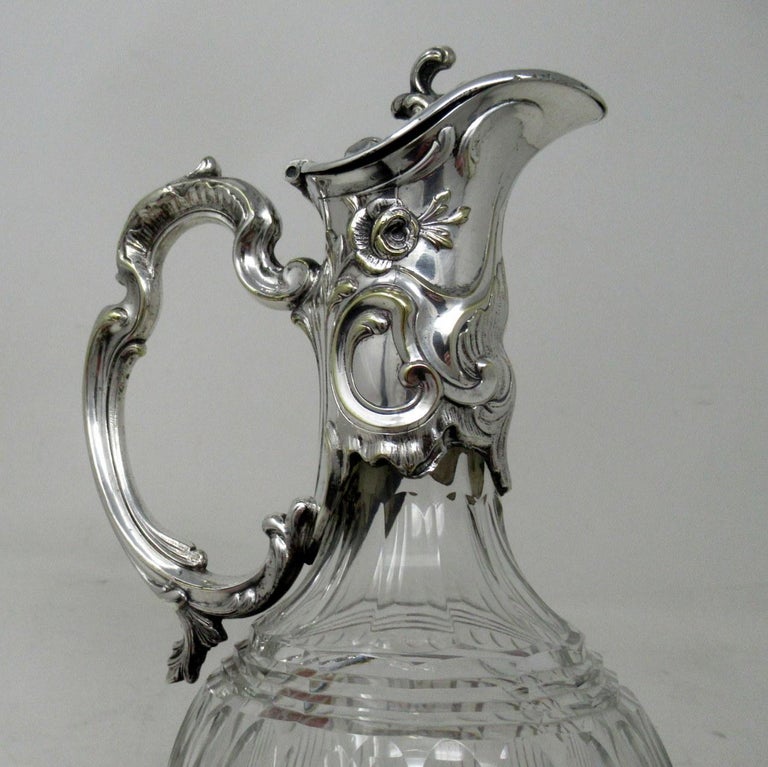 Antique Victorian English Cut Crystal Silver Plated Wine Ewer Claret