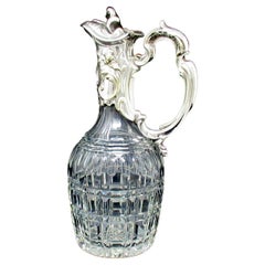 Antique Victorian English Cut Crystal Silver Plated Wine Ewer Claret Jug Pitcher