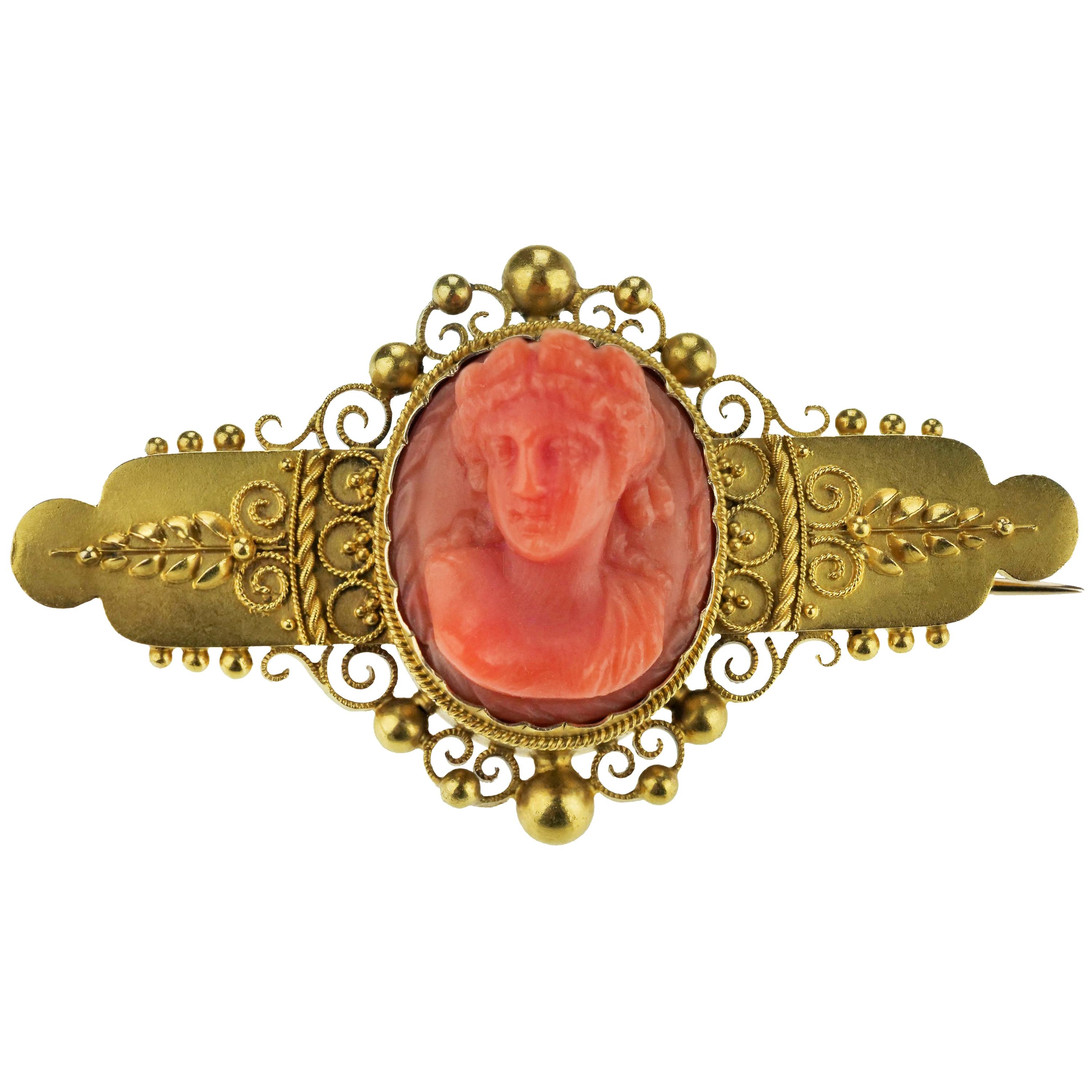 Details about   Vintage Hematite Cameo Brooch Pin Gold Tone Scrolled Setting Victorian Revival 